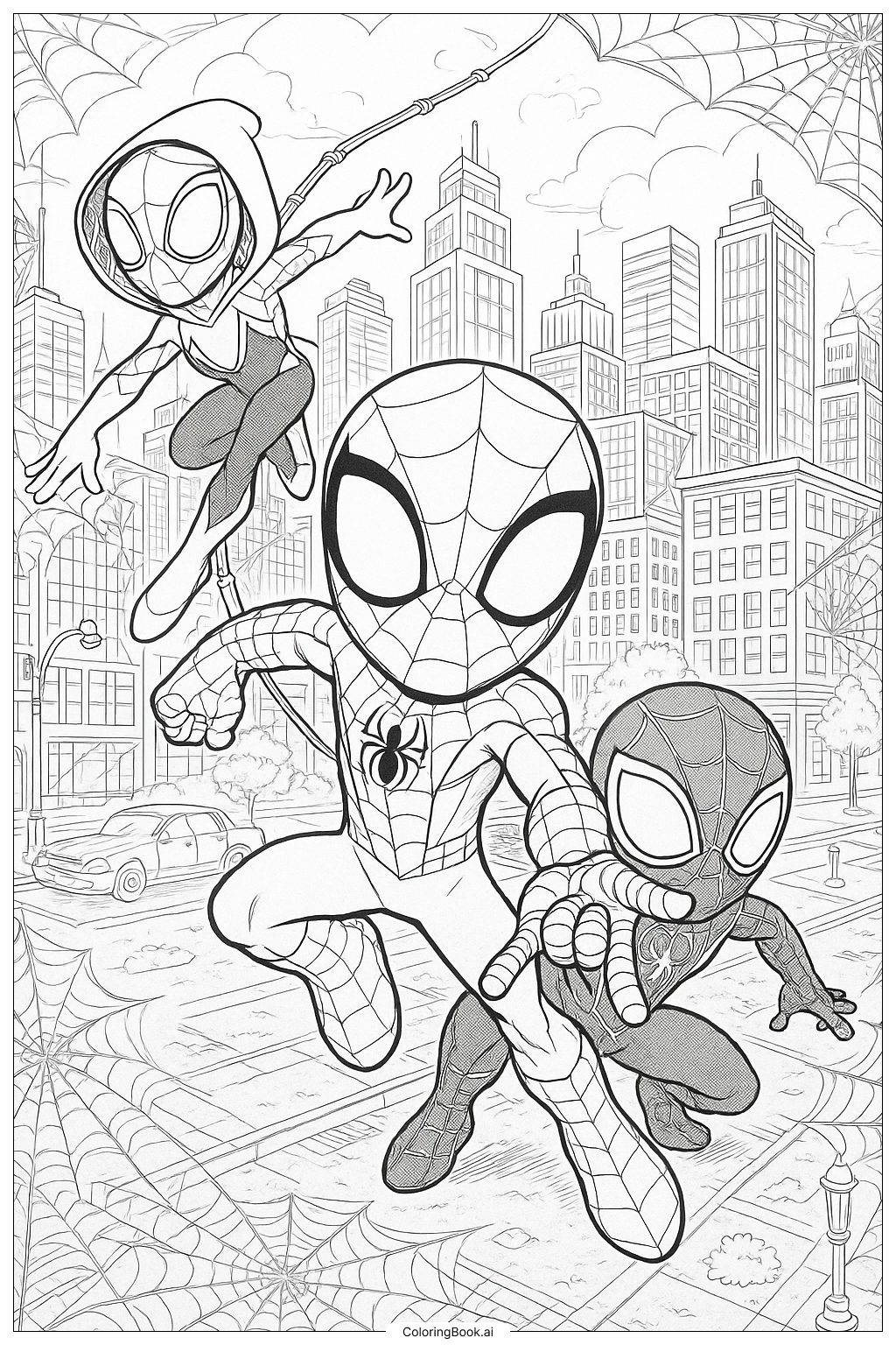  Página para colorear de El Gran Posado en Equipo de Cartoon Spidey y sus Increíbles Amigos 