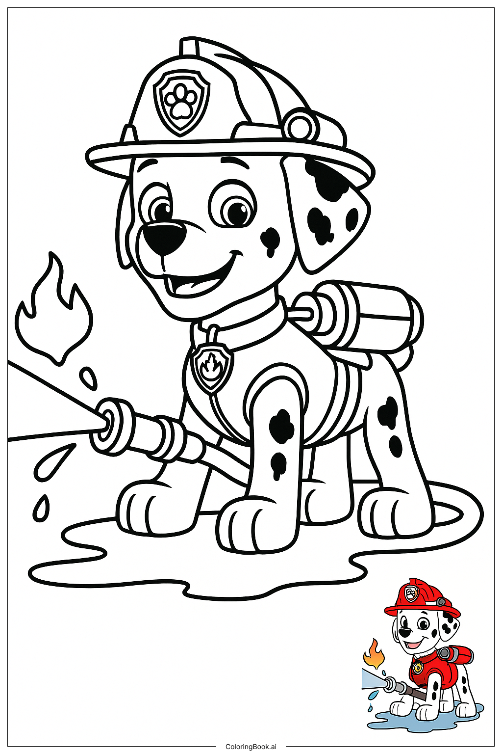  Página para colorir de Paw Patrol Combate a Incêndios com Marshall 