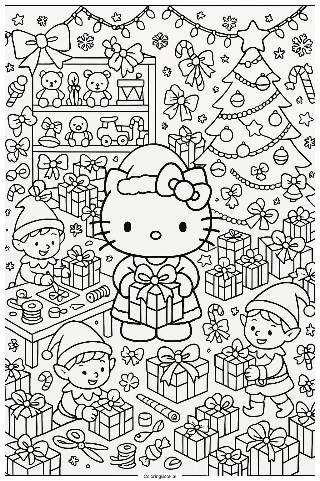  Hello Kitty's Busy Christmas Workshop Coloring Page 