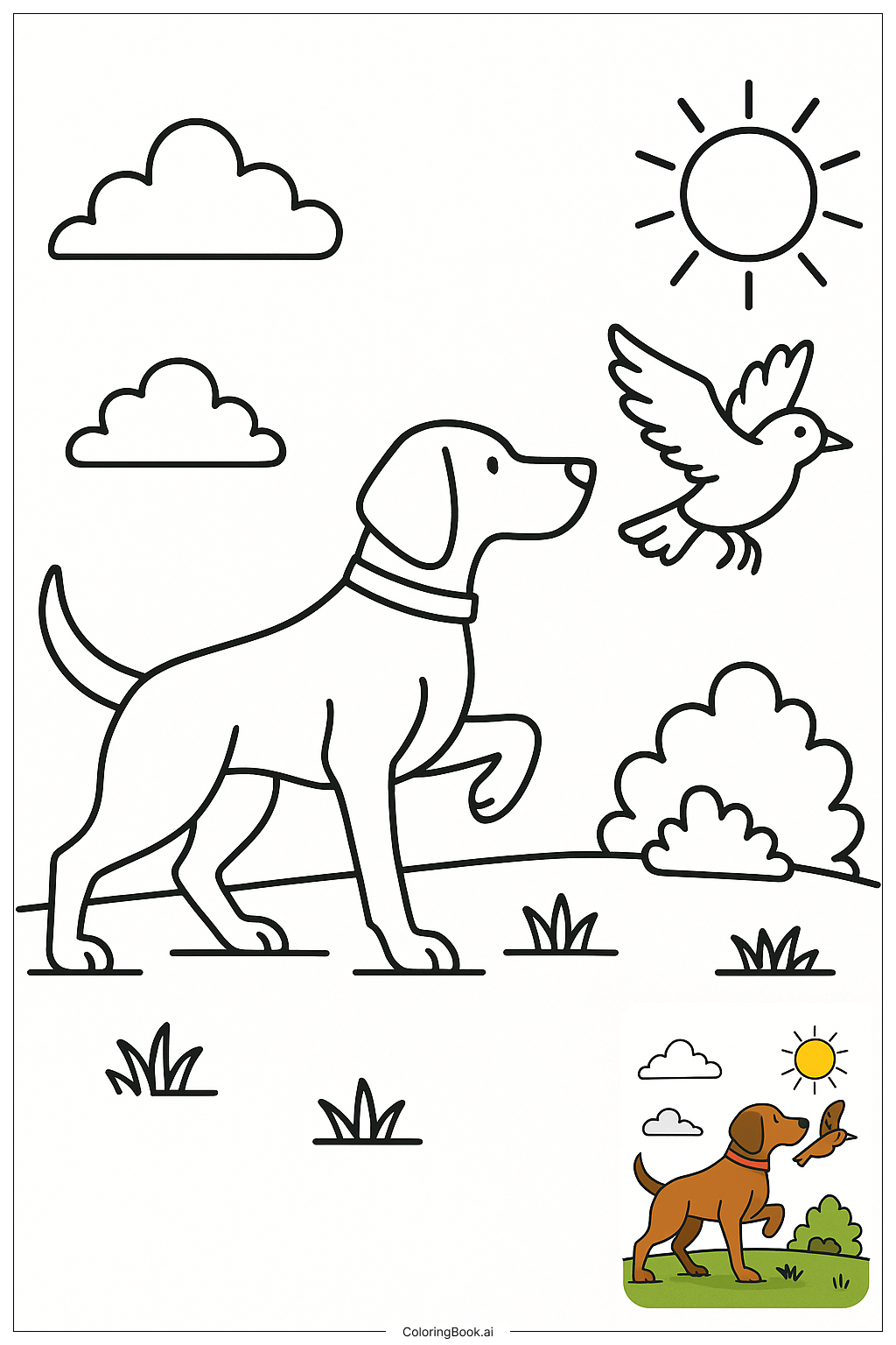  猎犬指向鸟填色页 