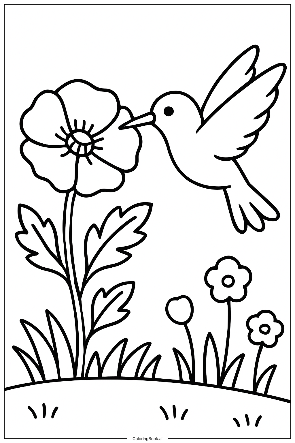  Trang tô màu Chim Ruồi Bên Hoa Anh Túc 