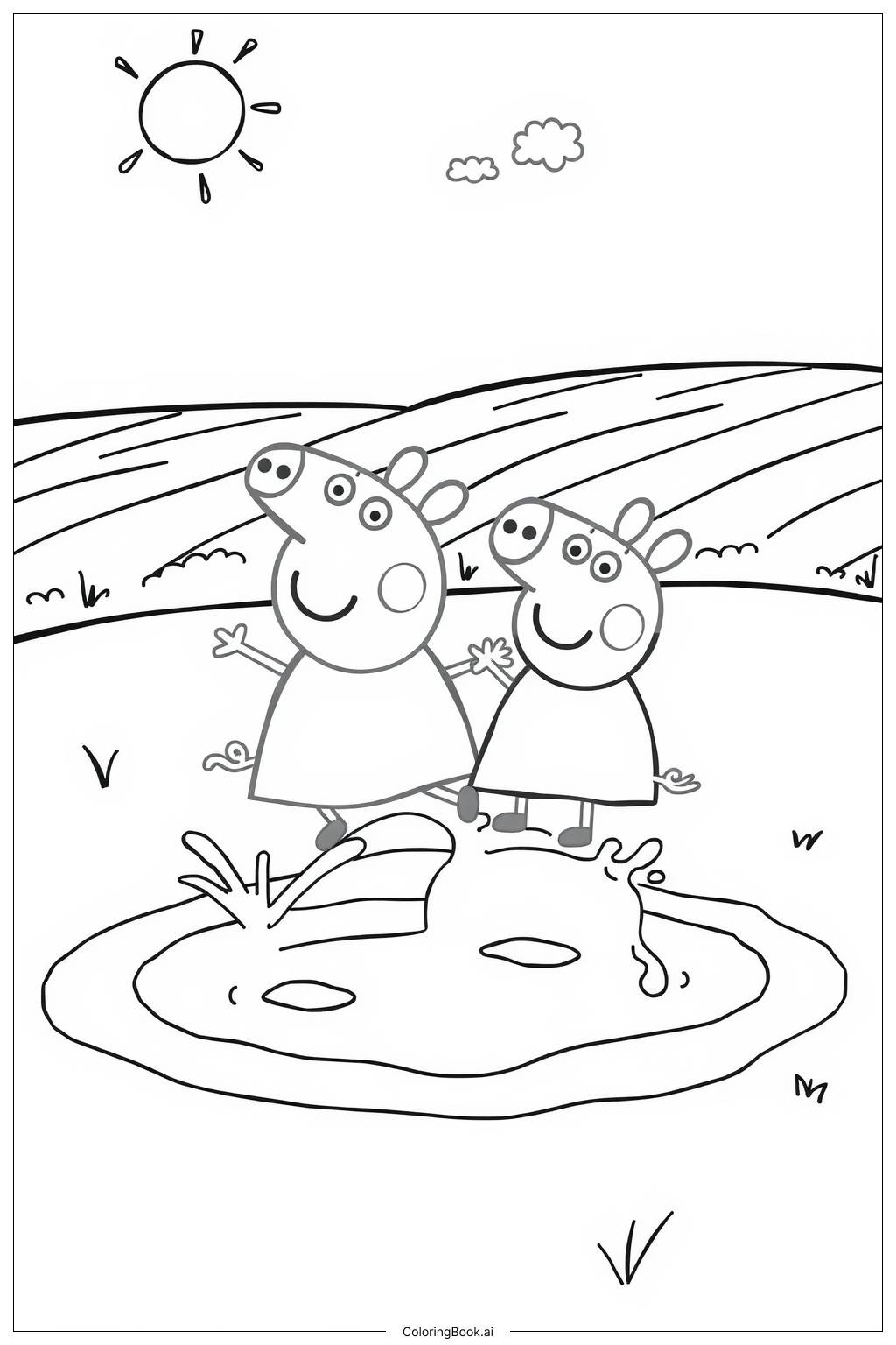  peppa pig muddy puddle splash with george Coloring Page 