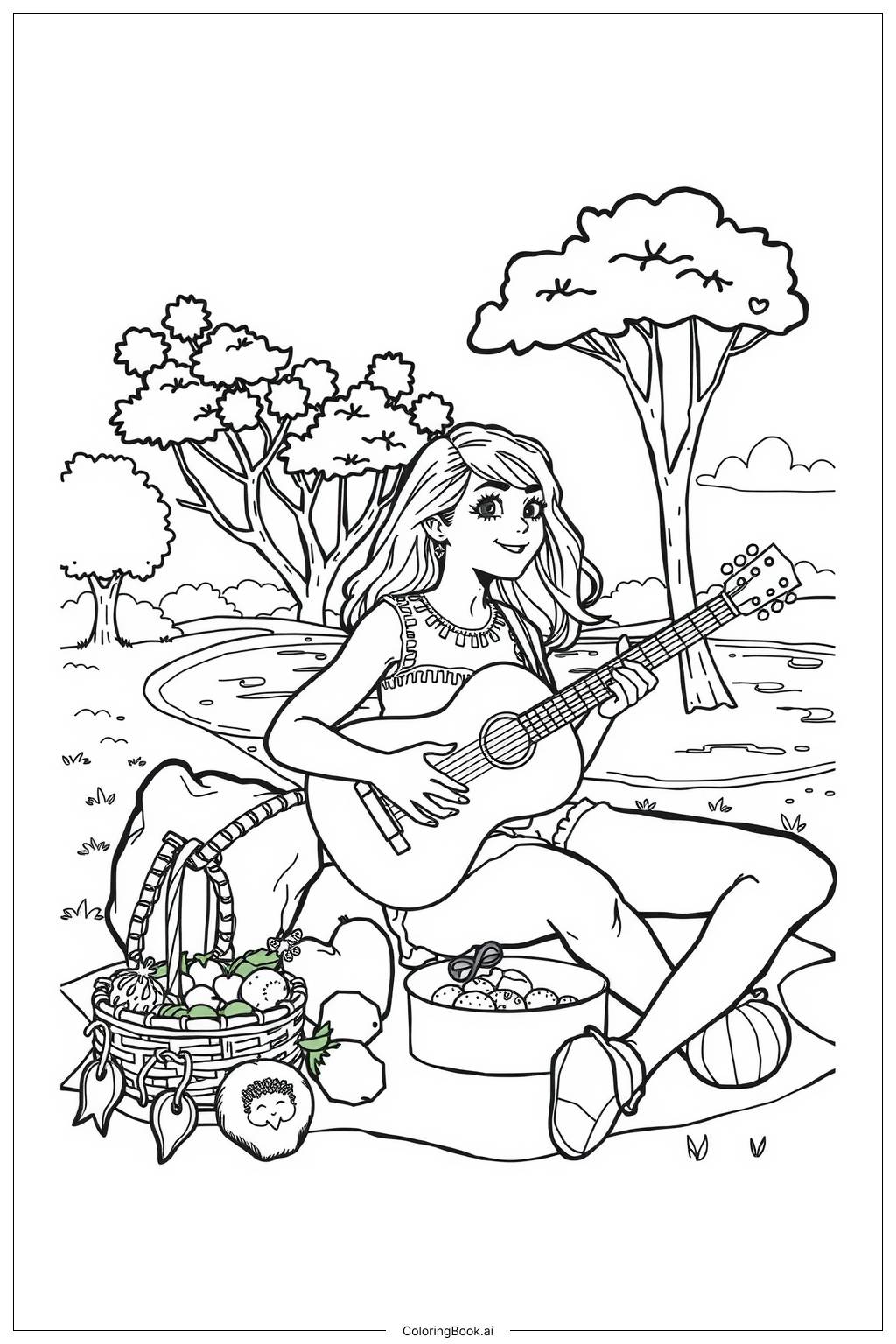  Página para colorear de taylor swift disfrutando de un picnic soleado-2 