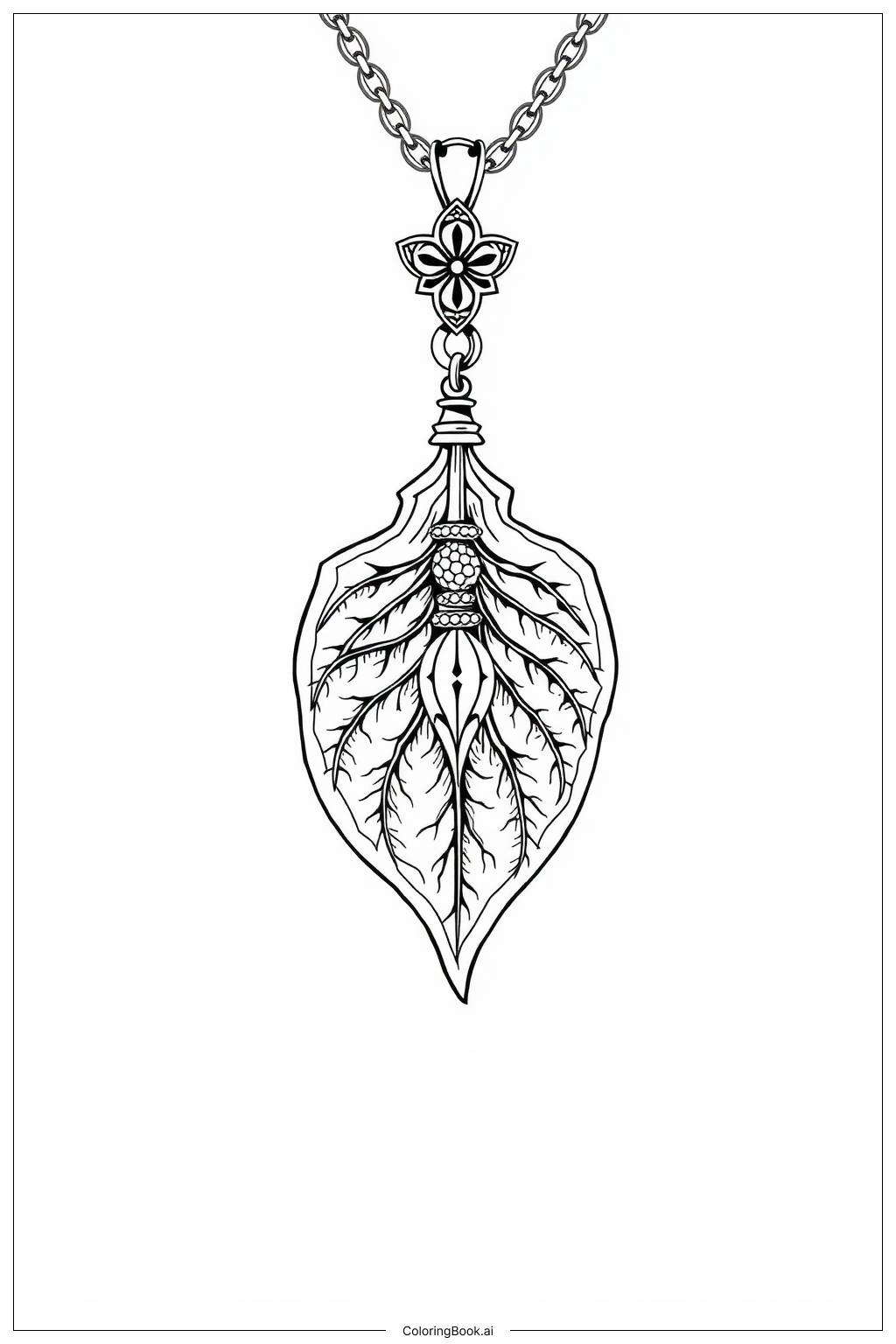  Leaf Shaped Pendant on a Necklace-2 Coloring Page 