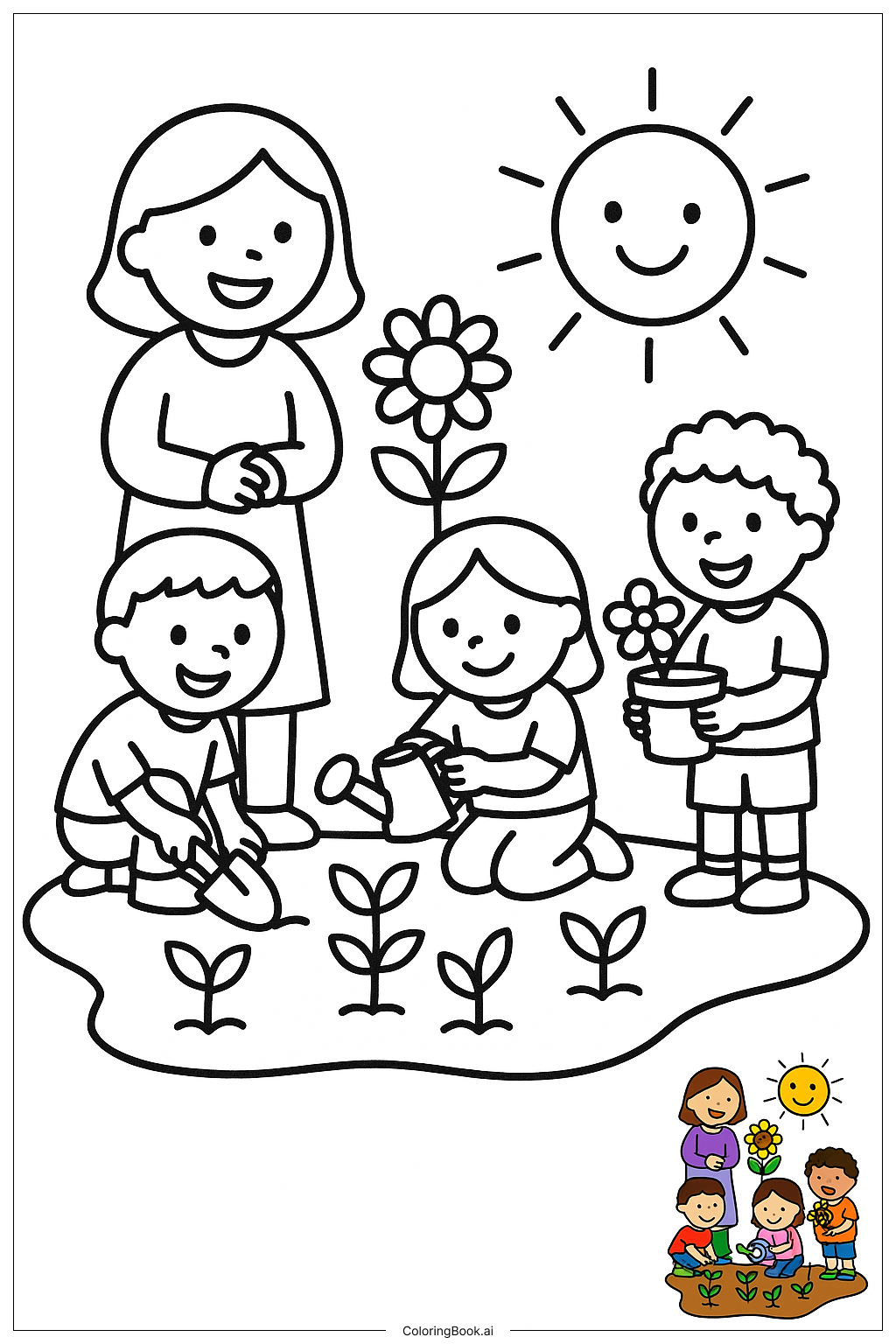  学校の最後の日 植え付け クラス ガーデンの塗り絵ページ 