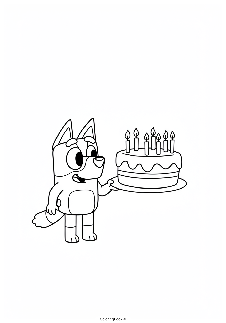  Bluey With A Birthday Cake Coloring Page 