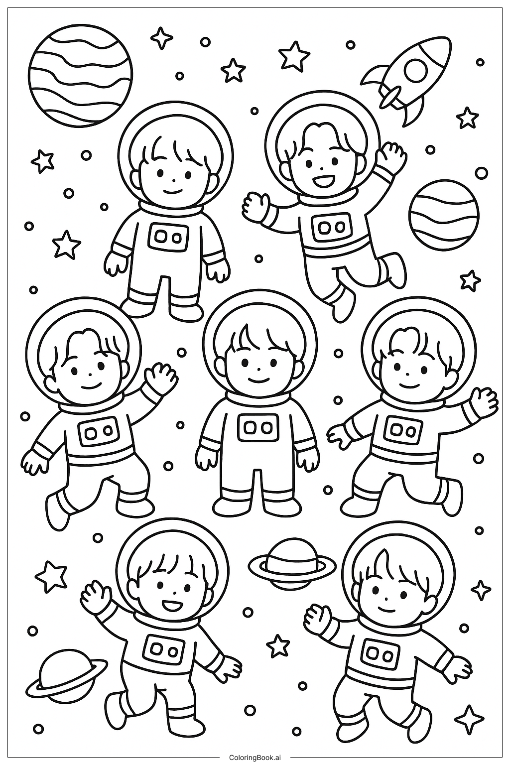  Page de coloriage BTS en tant qu'astronautes dans l'espace 