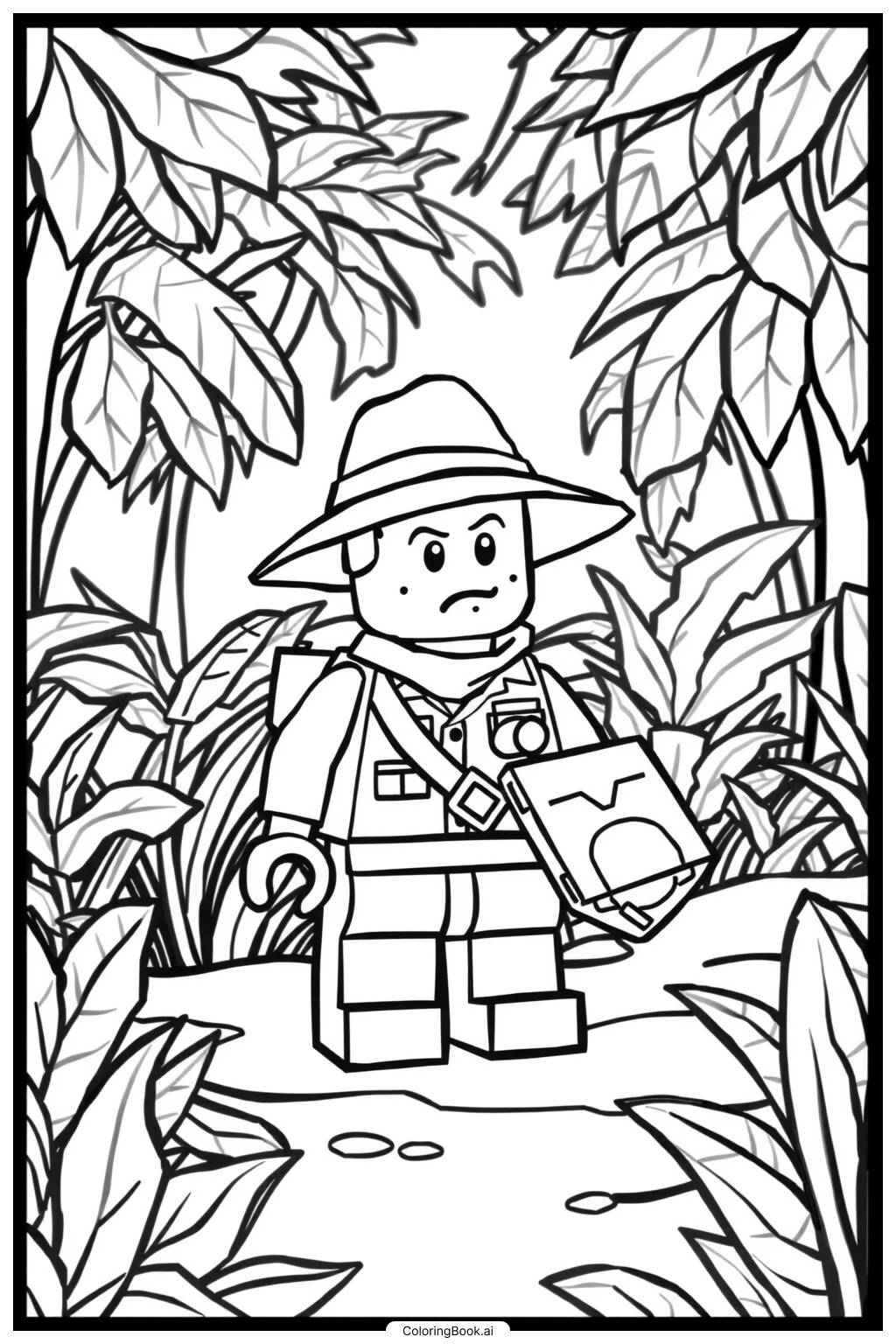  Lego Minifigure Exploring a Jungle Coloring Page 