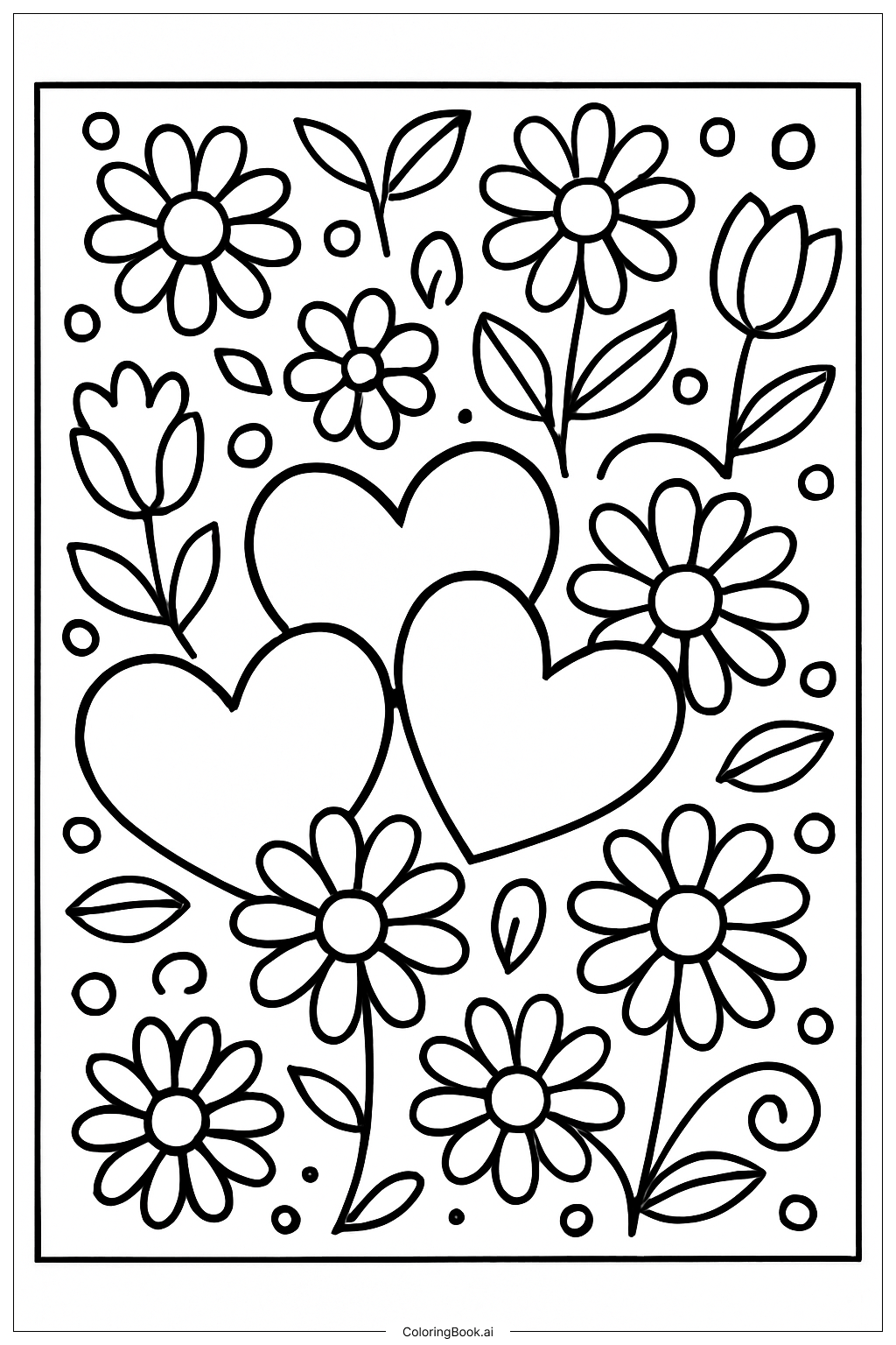  An Intricate Pattern Of Hearts and Flowers Coloring Page 