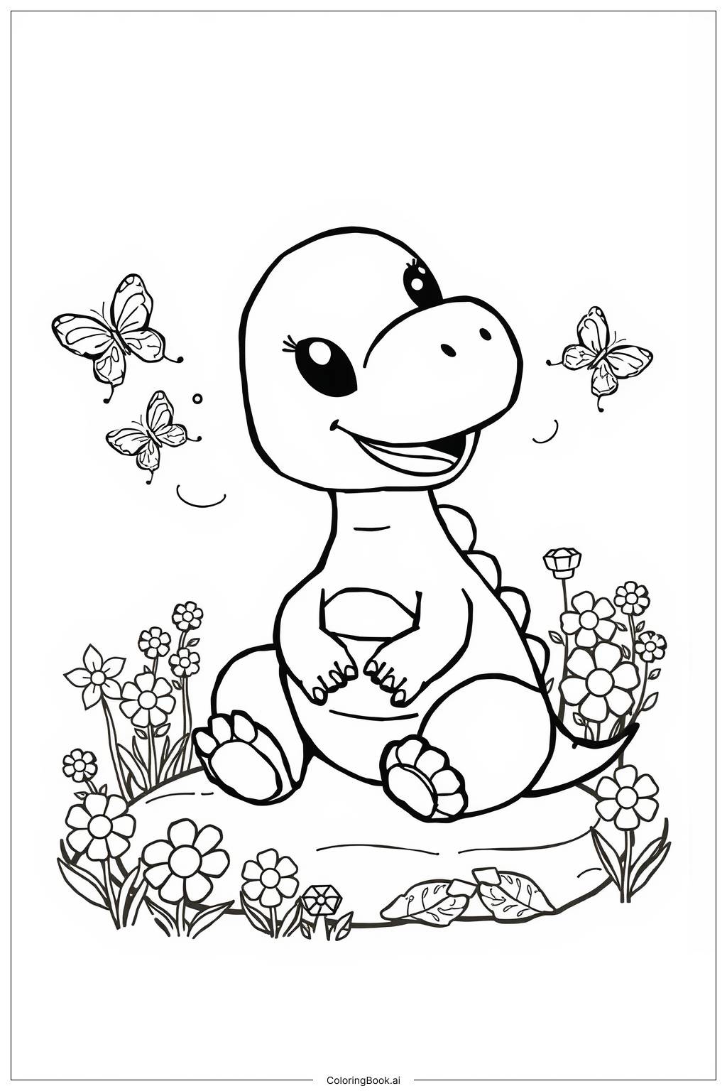  Page de coloriage Bébé Dinosaure Sourire 