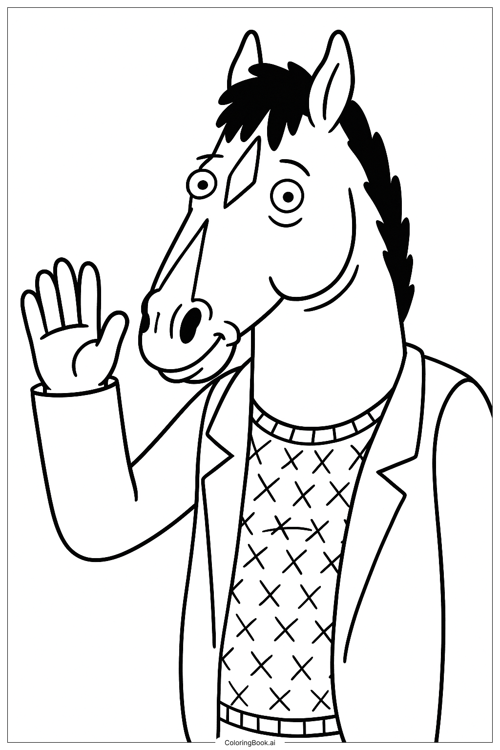  Page de coloriage Bojack Horseman fait un signe de la main 