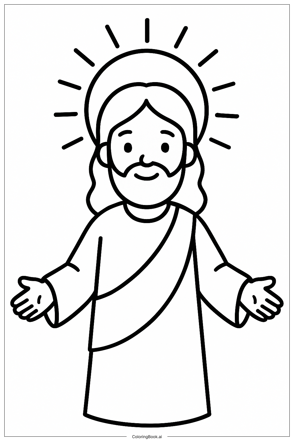  Página para colorear de Jesús con un halo brillante y resplandeciente 