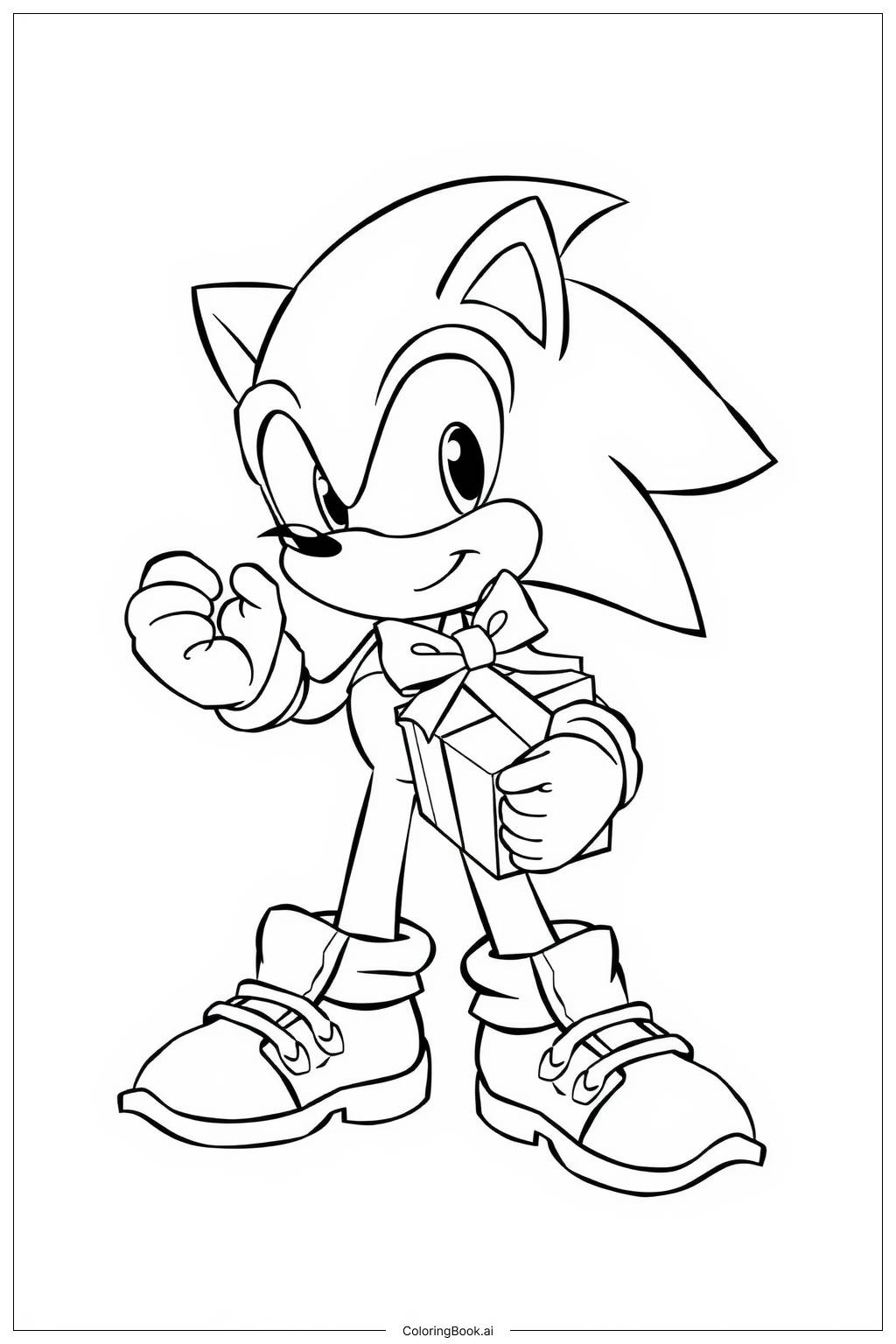  Página para colorir de Sonic segurando um presente de Natal 