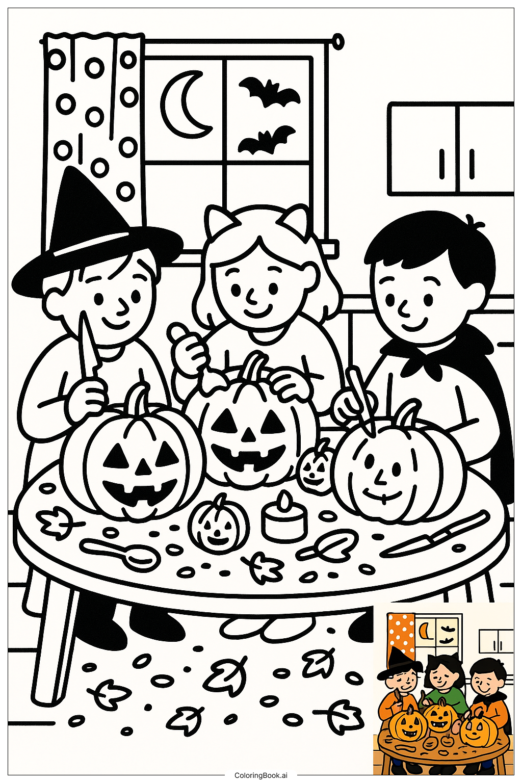 Friends Carving Pumpkins For Halloween Ausmalseite