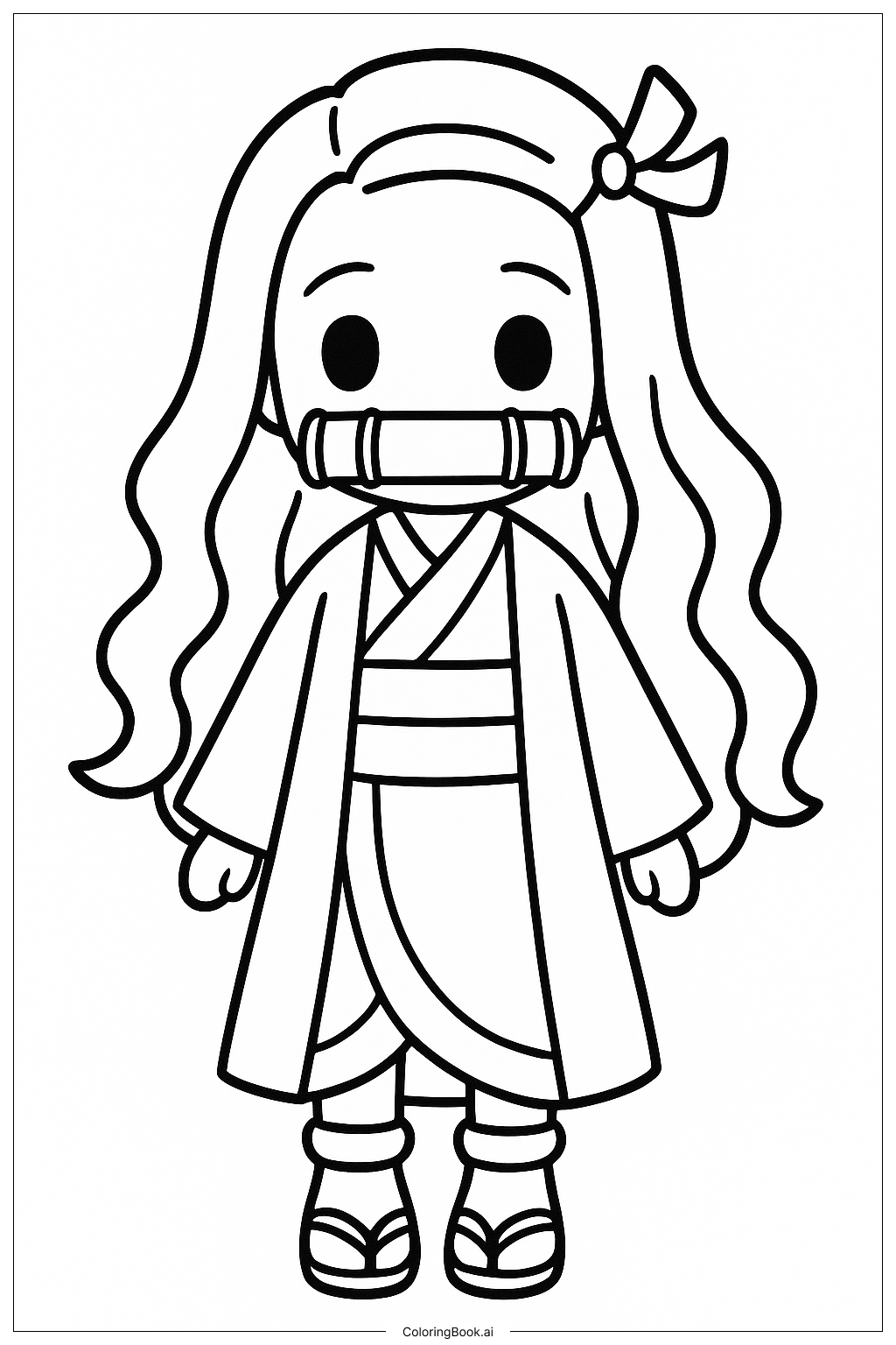  Página para colorear de Pose muy simple de Nezuko de pie 