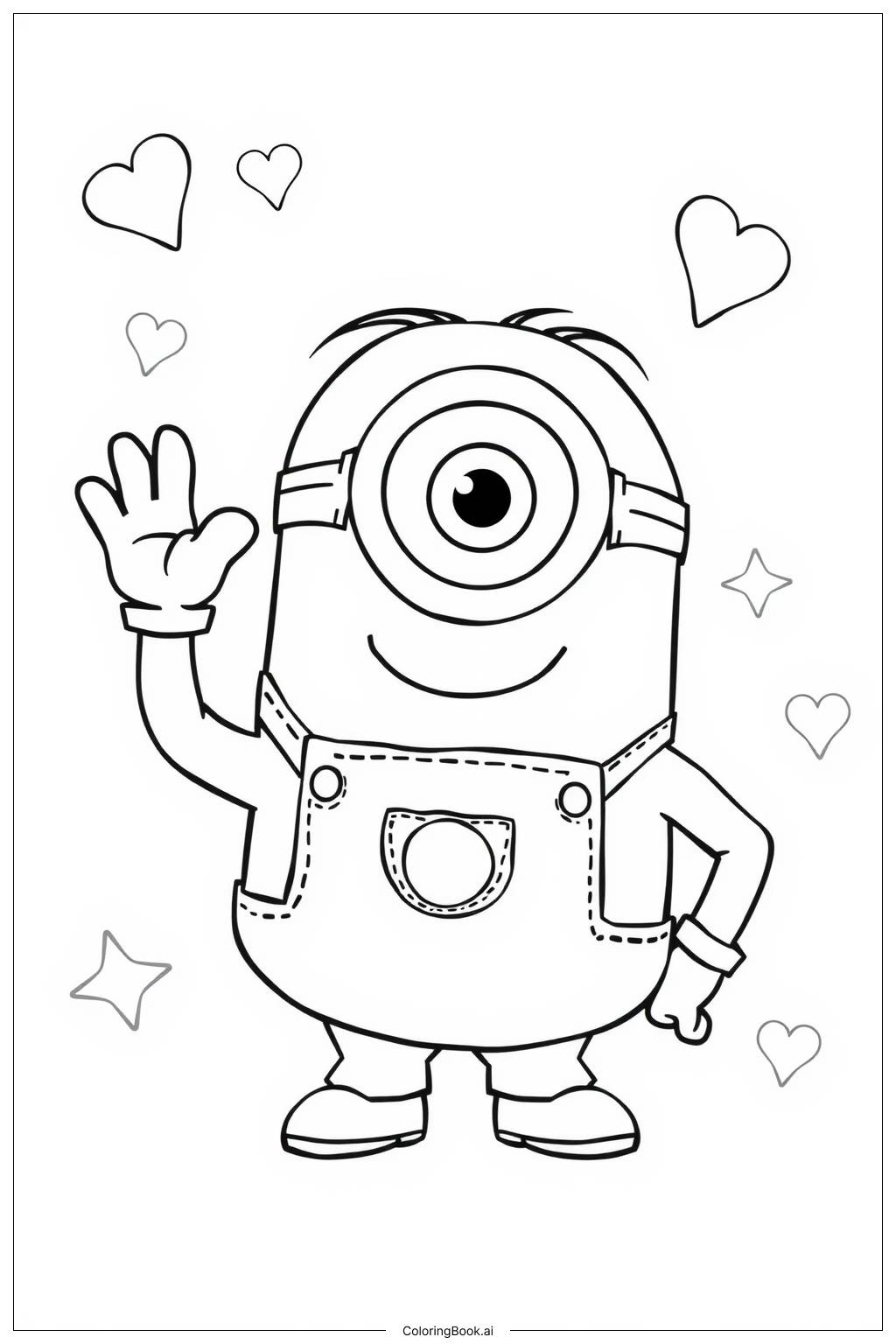  Página para colorear de minion saludando y sonriendo 