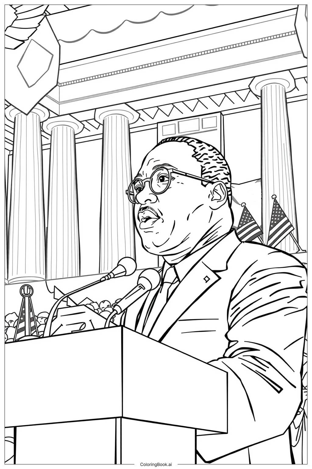  martin luther king Speaking at the Lincoln Memorial Coloring Page 