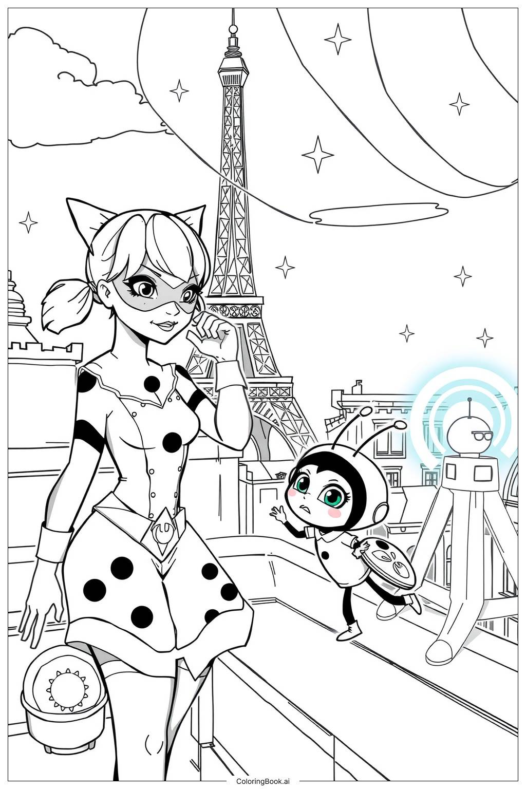  Página para colorir de Miraculous Ladybug Teaching Kwami 