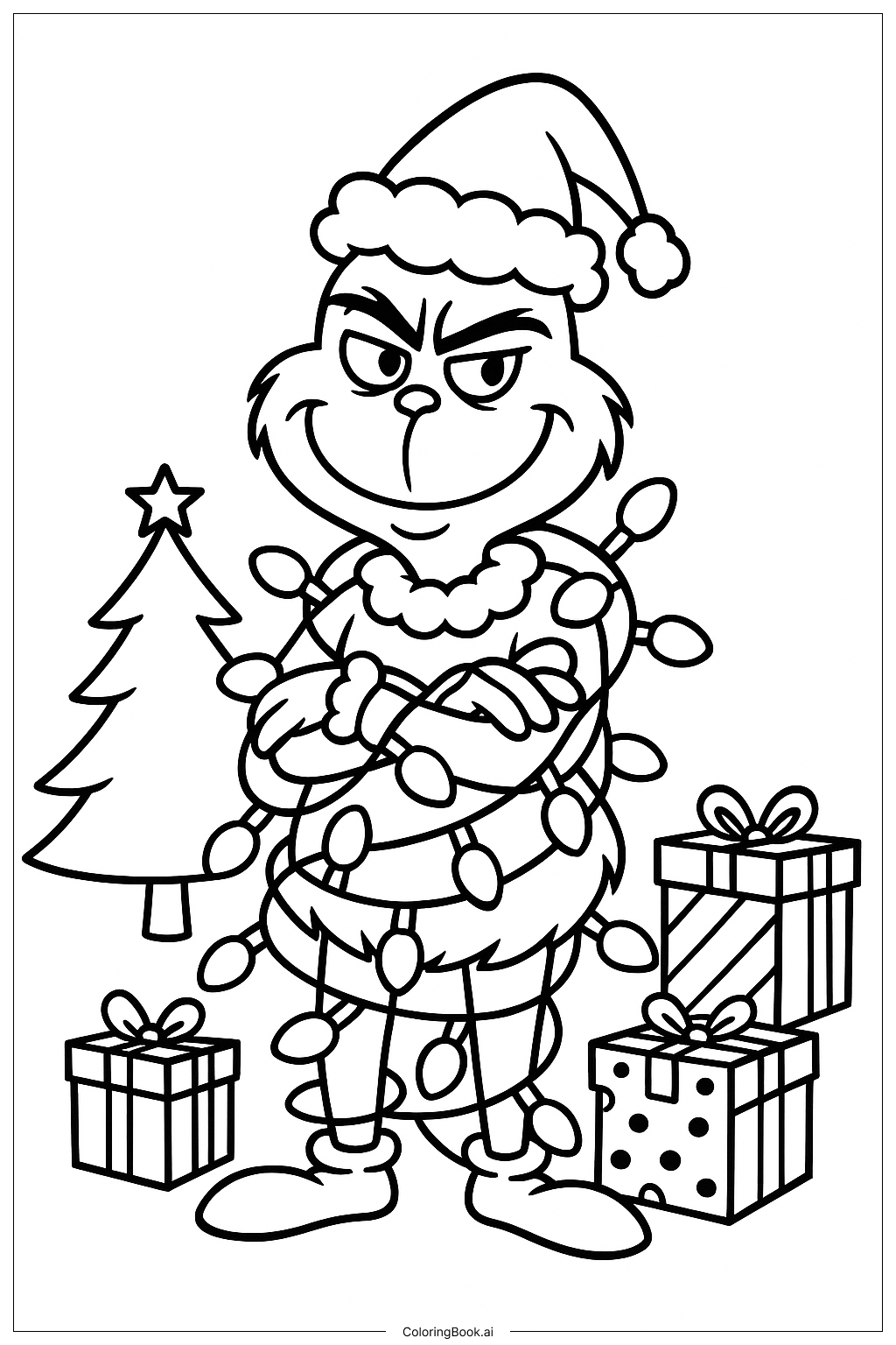 The Grinch Wrapped In Christmas Lights Coloring Page 