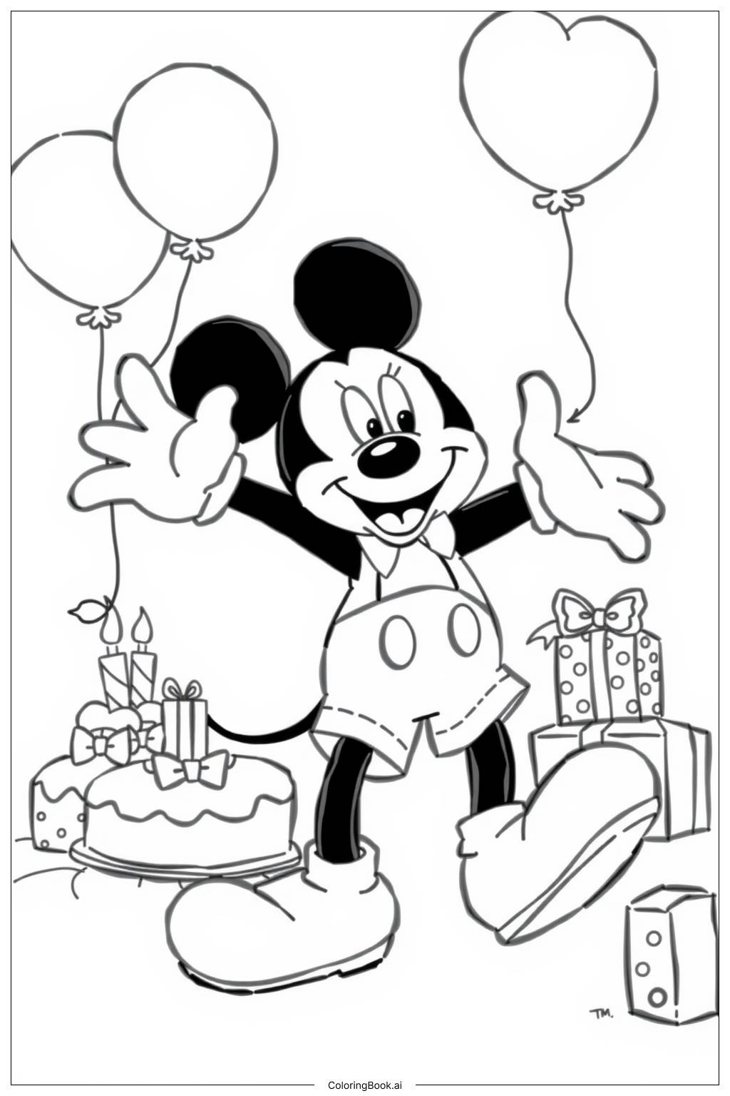  Page de coloriage Célébration d'anniversaire de Mickey Mouse 