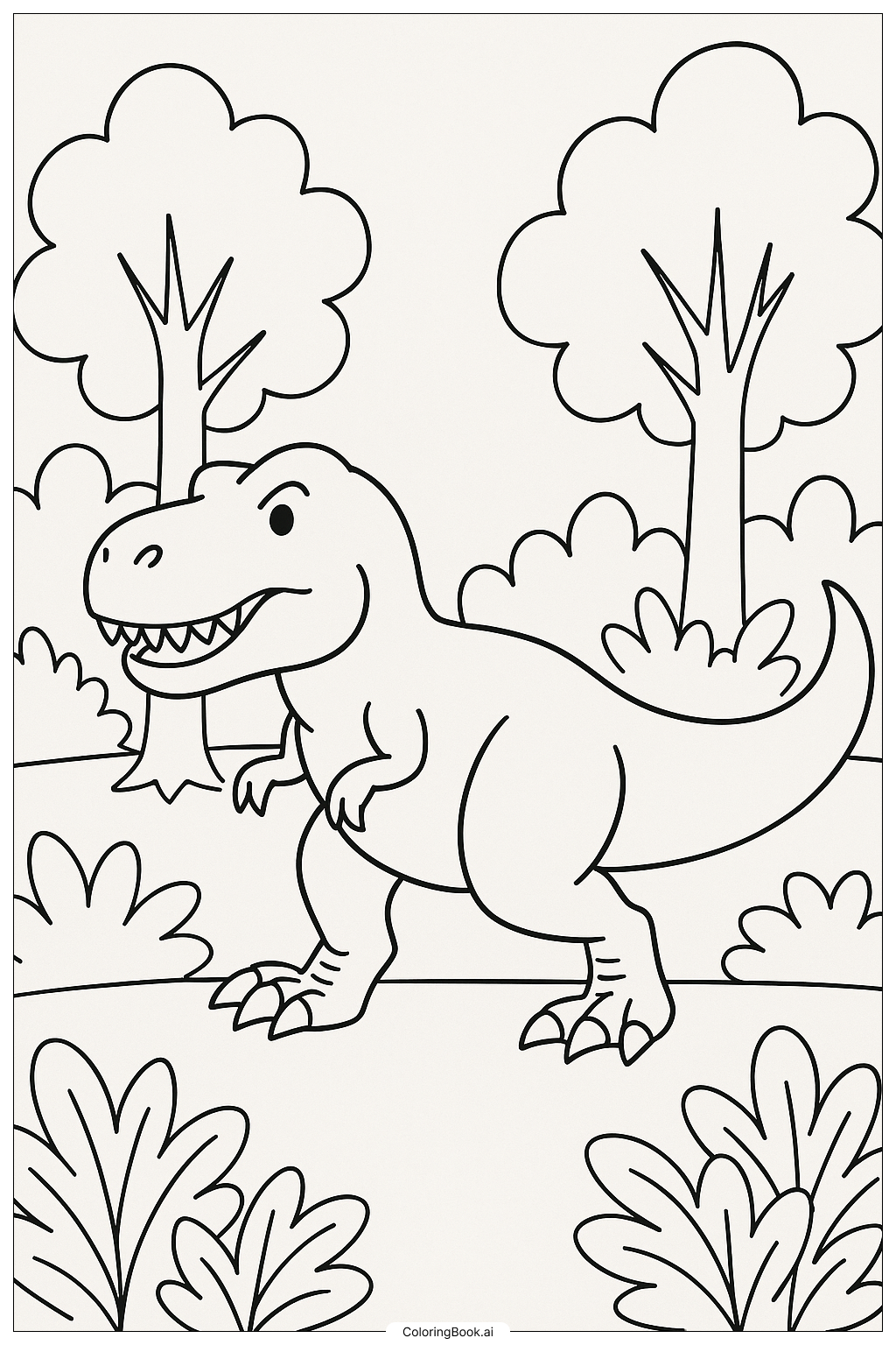  Página para colorir de Poderoso T-Rex na Floresta 
