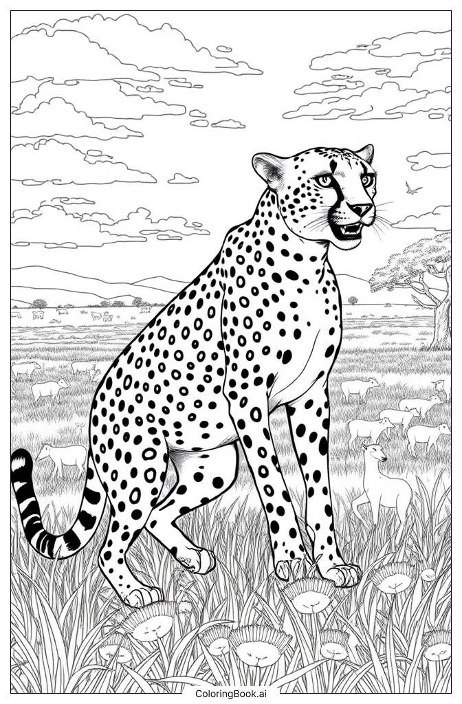  Simple Cheetah Coloring Page 