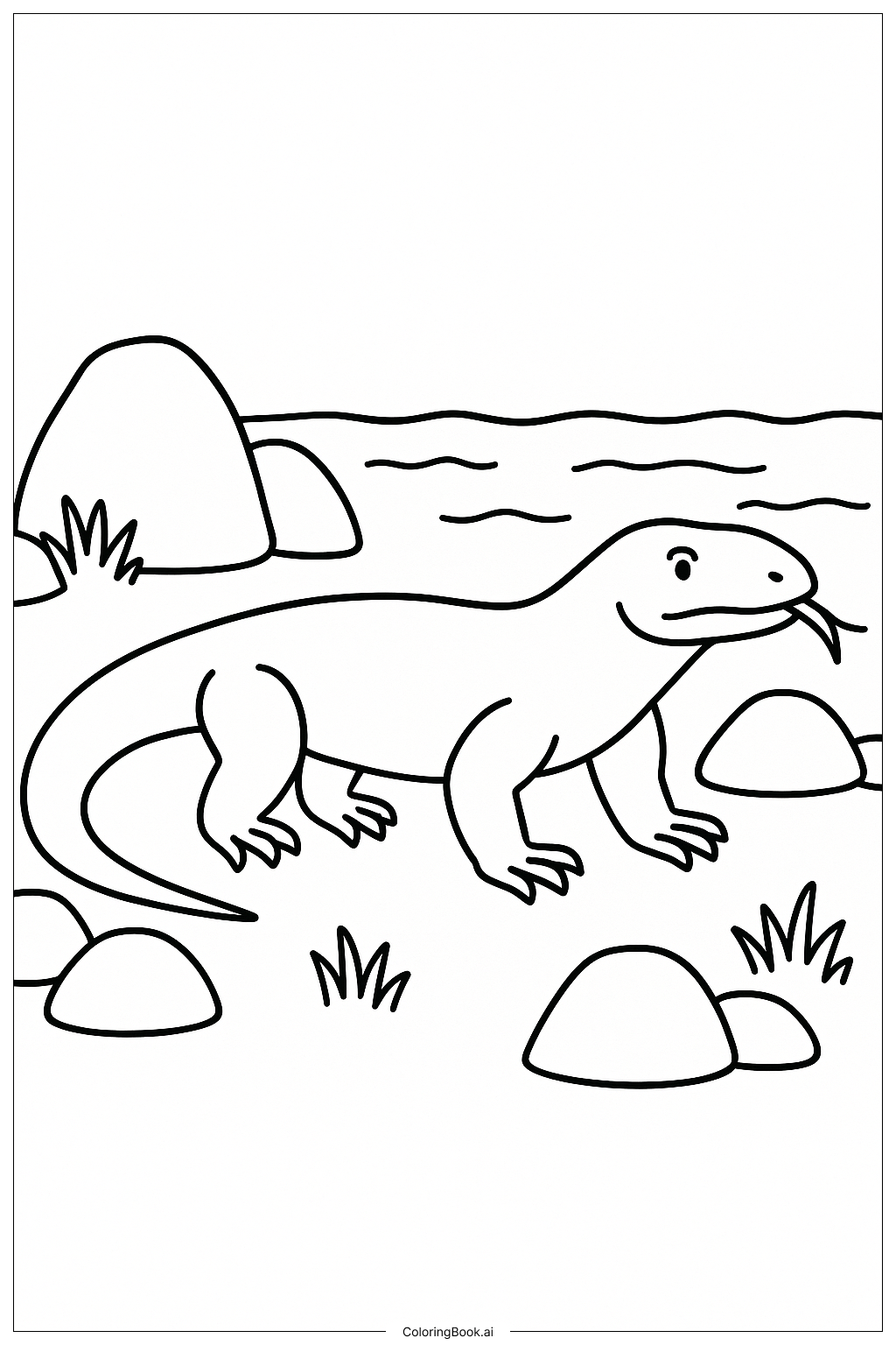  Komodowaran an einem felsigen Ufer Ausmalseite 