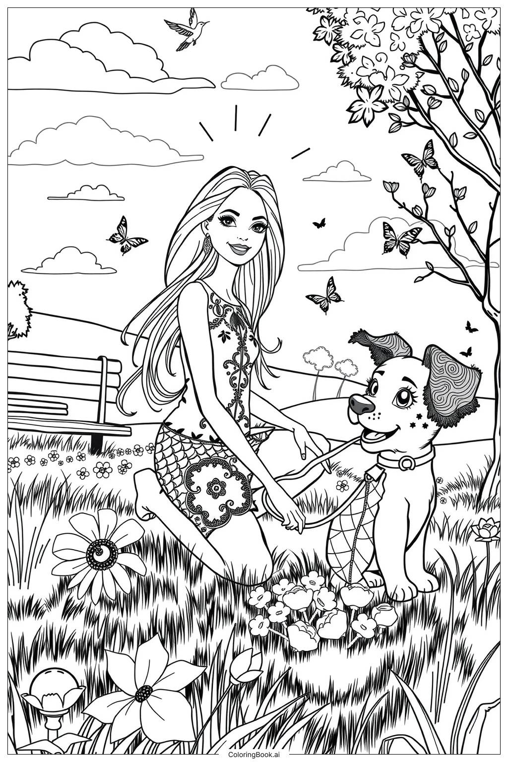  barbie with her dog coloring page Coloring Page 