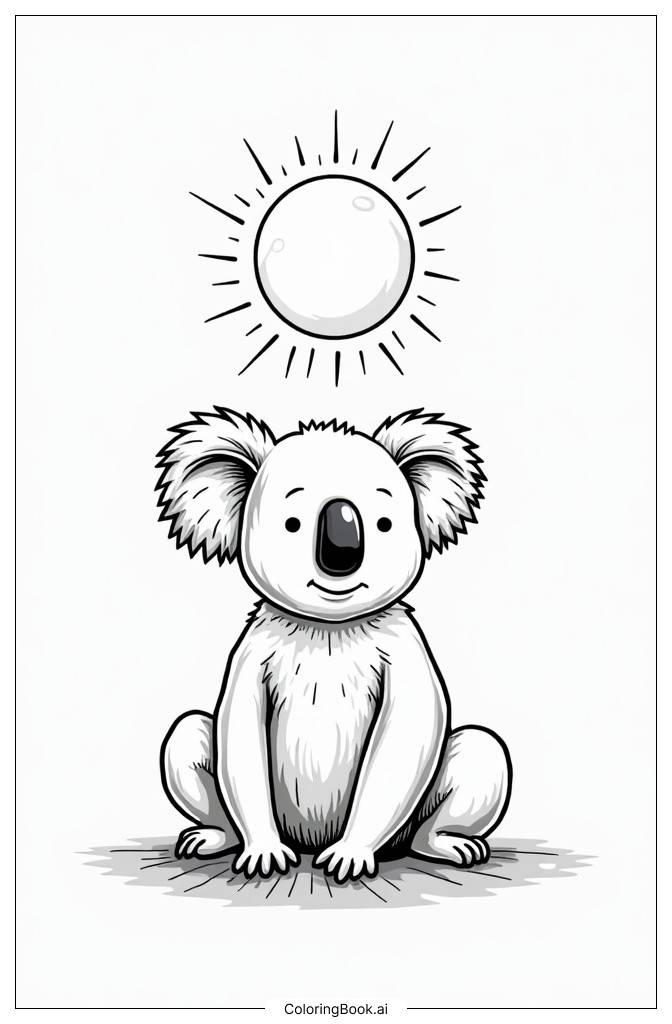  Página para colorear de Koala realista tomando el sol 