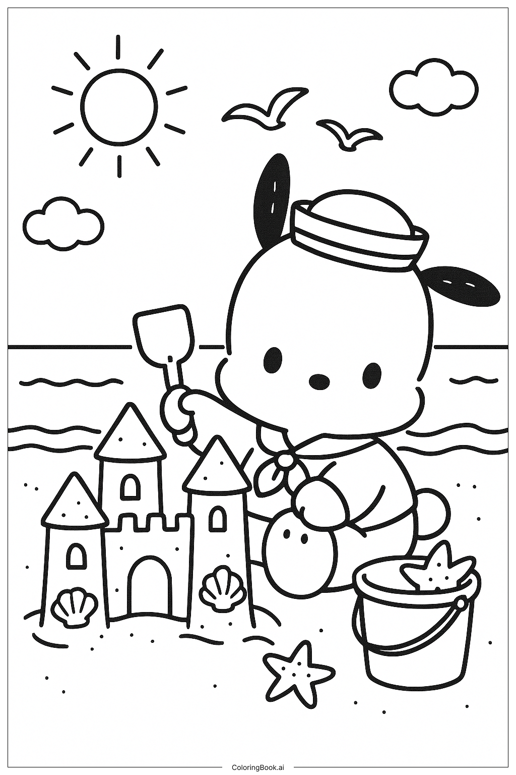 Pochacco 堆沙堡填色页