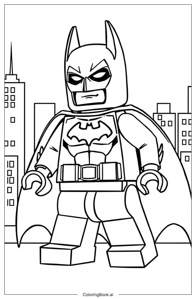 Página de Colorir Lego Batman Pose Básica (PDF & PNG Imprimíveis Grátis)