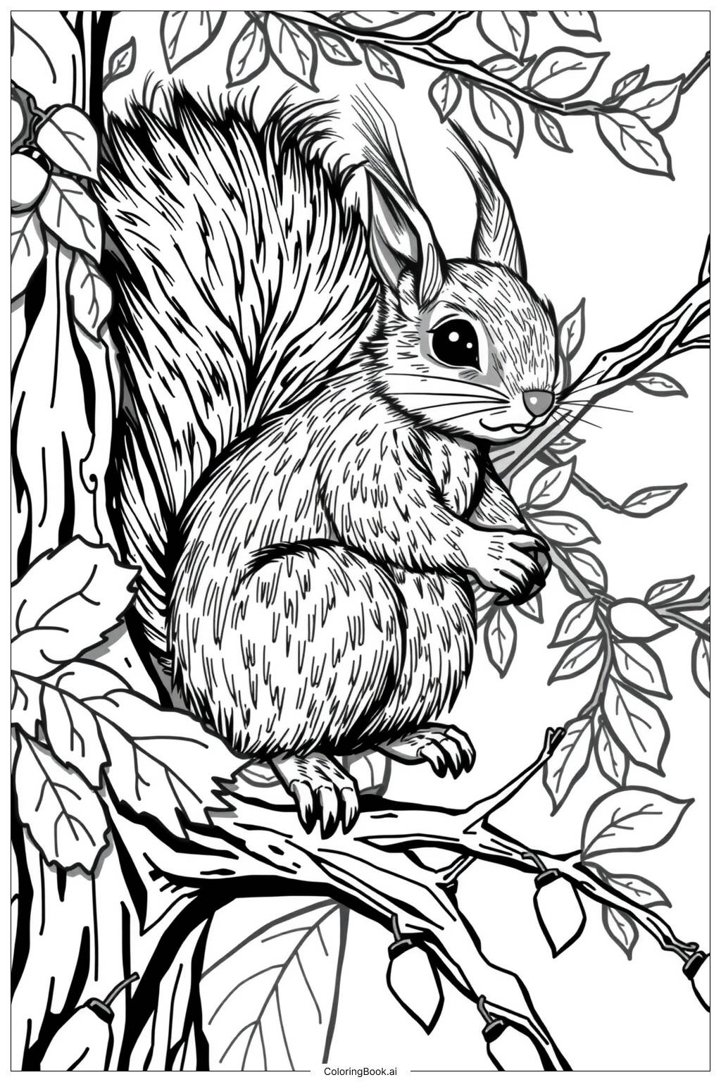  Squirrel with Fluffy Tail-2 Coloring Page 