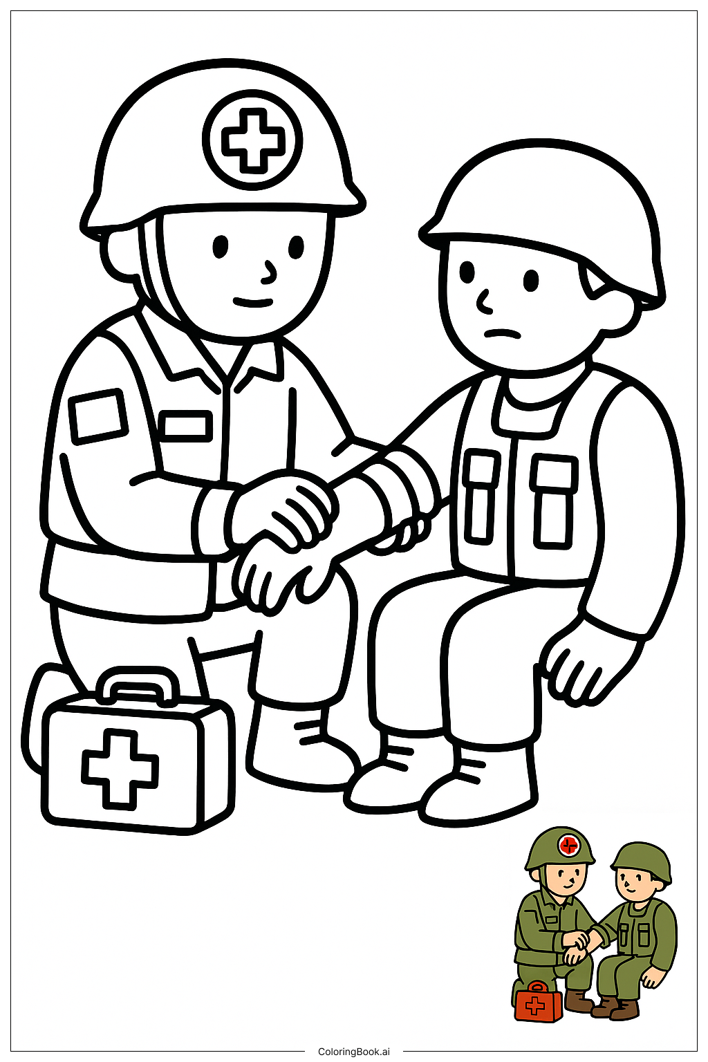  Page de coloriage Médecin militaire bandant un bras 