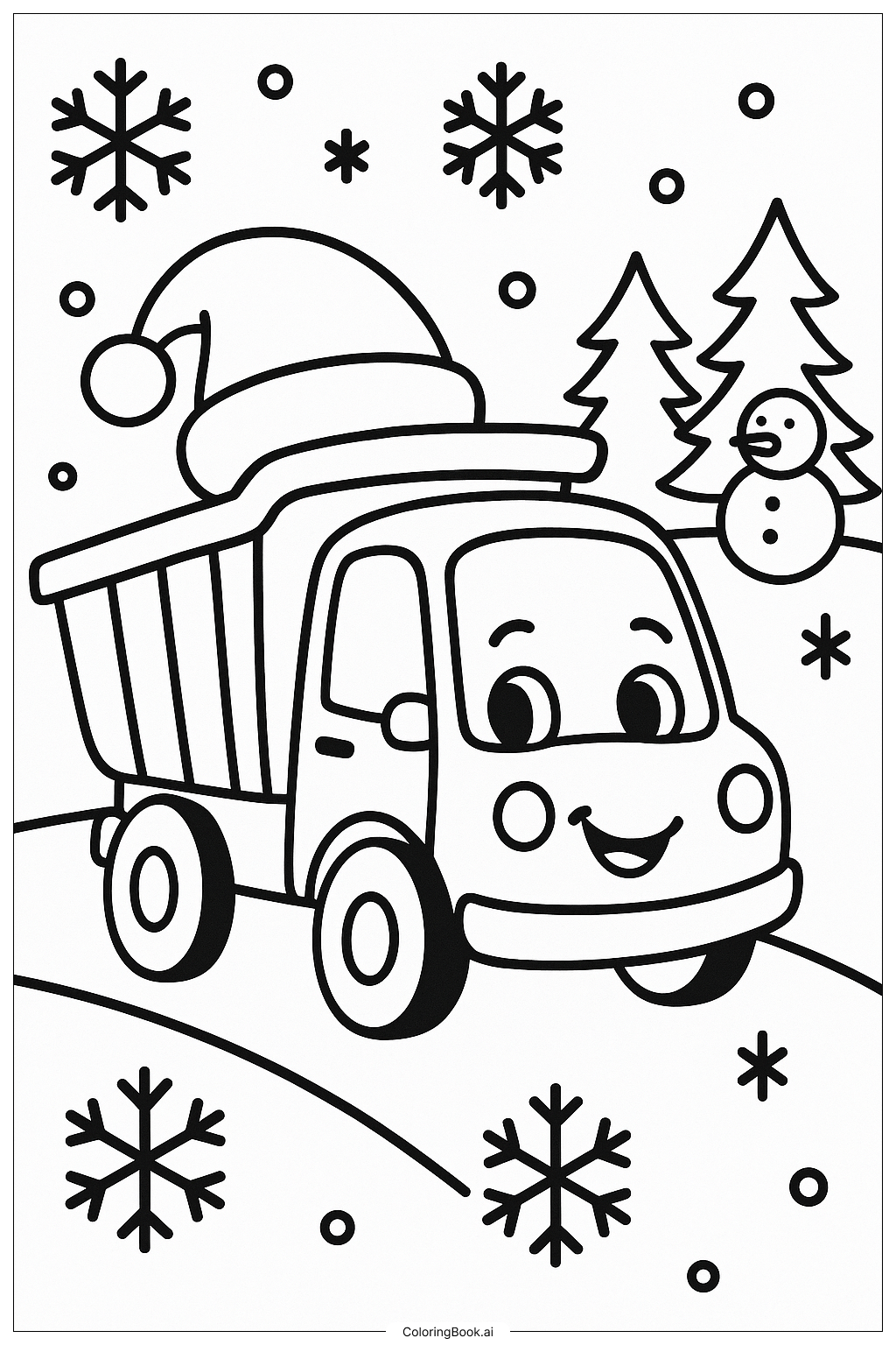 Trang tô màu Xe Tải Ben Đội Mũ Ông Già Noel
