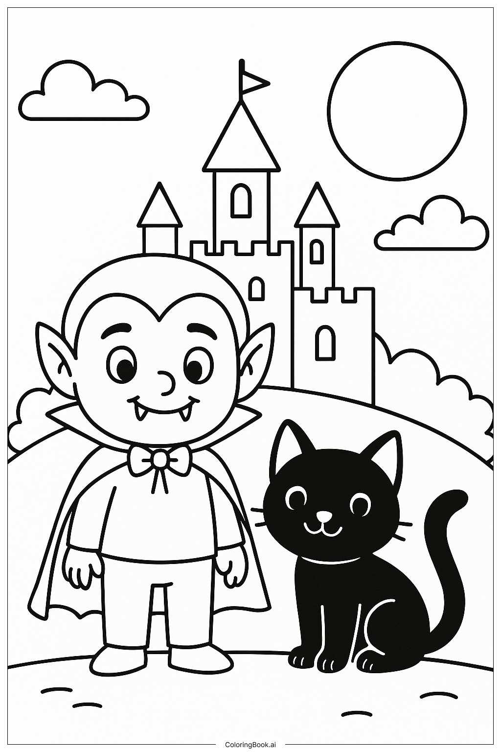  A Vampire And A Black Cat Coloring Page 