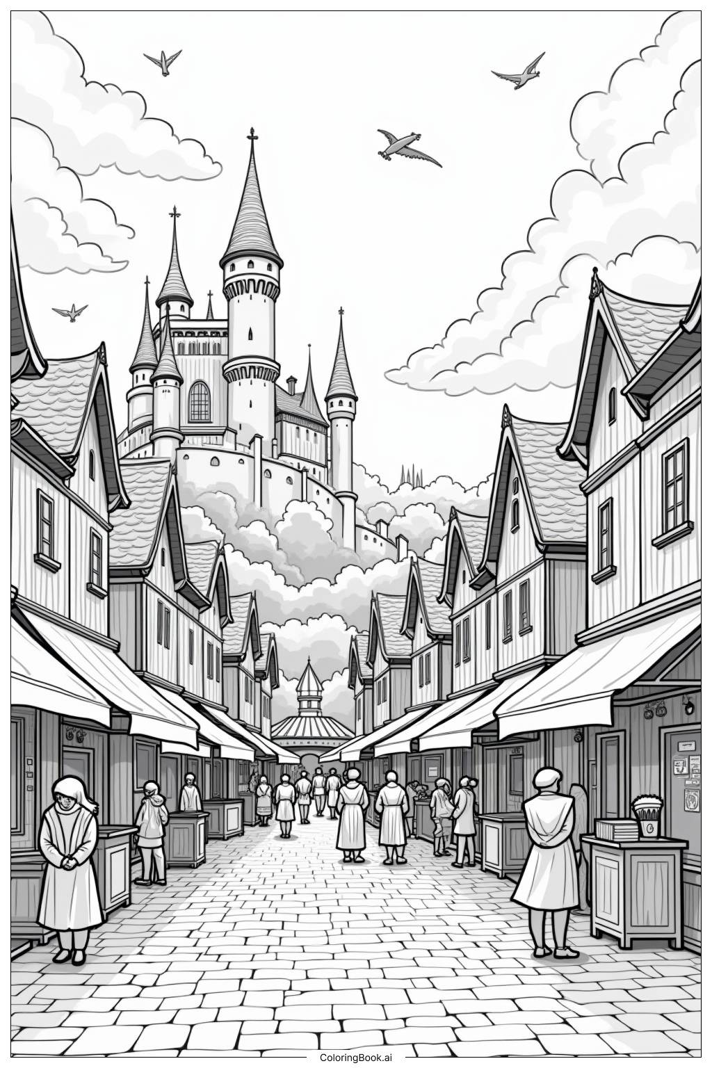  Castle Marketplace Activity Coloring Page 