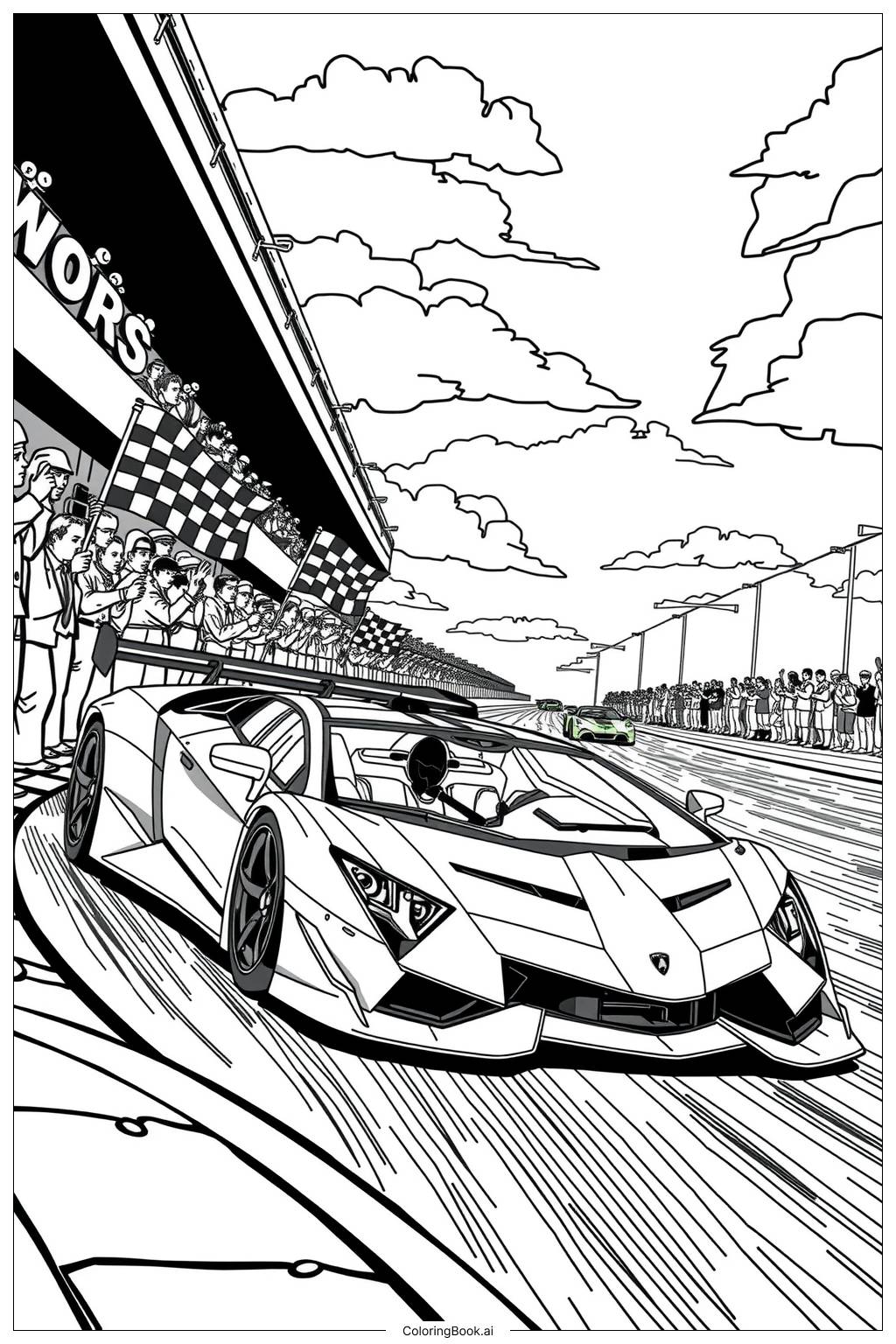  Página para colorear de Escena de carreras del Lamborghini Veneno-2 