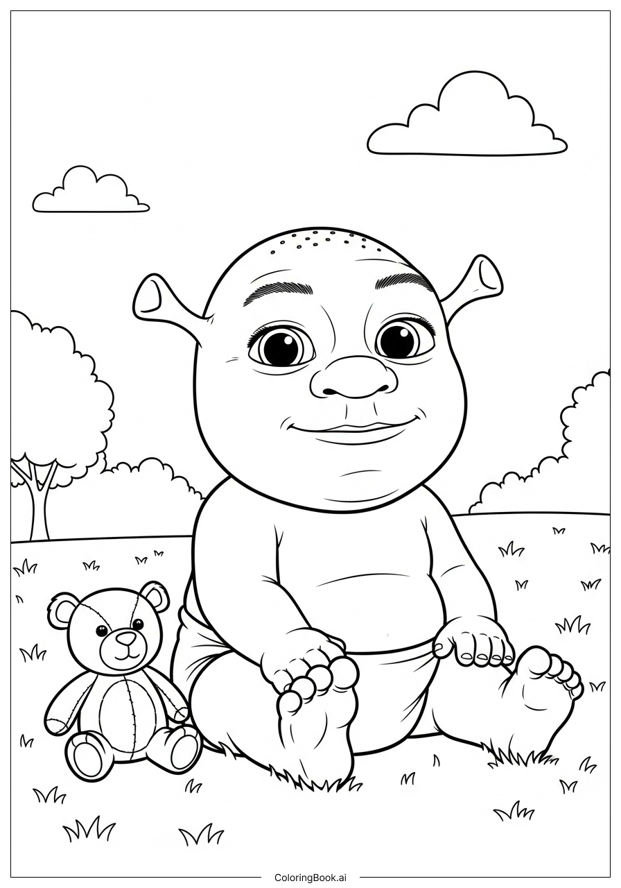 Página para colorear de Shrek Como un Bebé Lindo