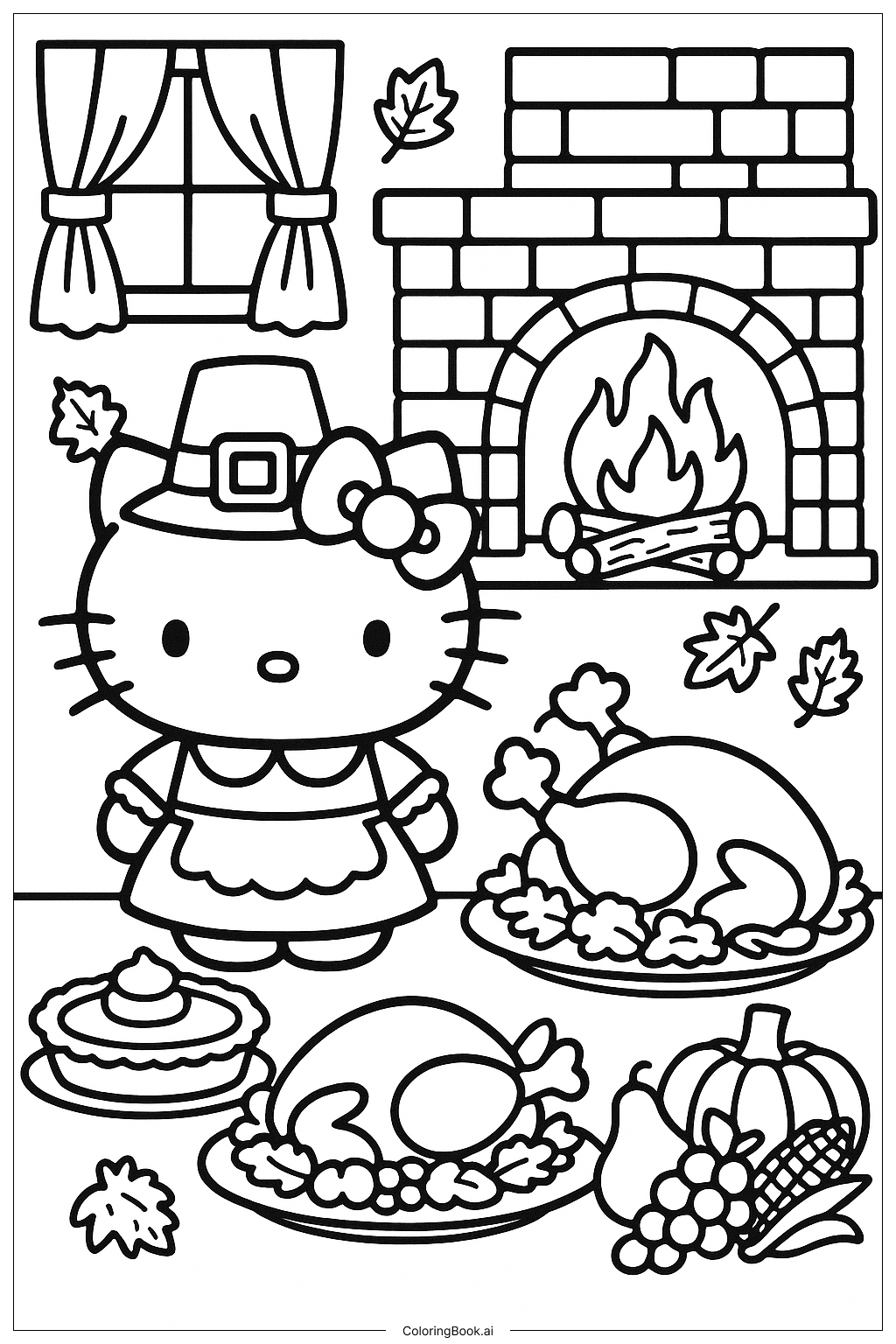  Hello Kitty Erntedankfest am Kamin Ausmalseite 