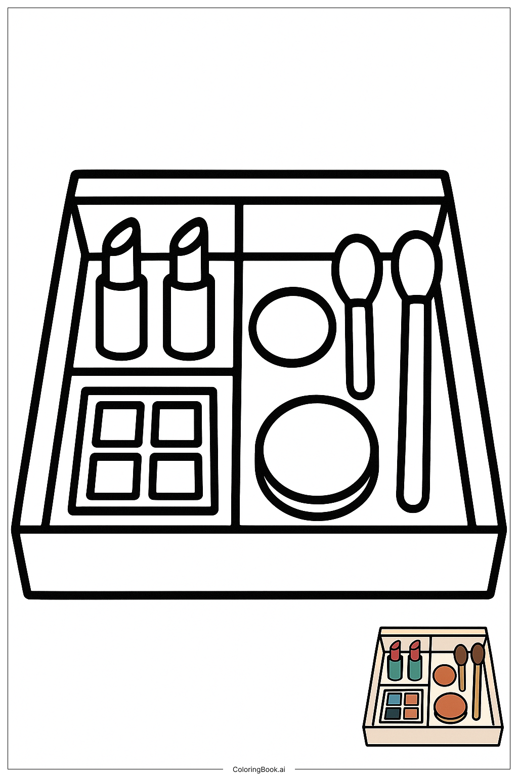  Página para colorear de Organizador de Cajones de Maquillaje con Compartimentos 