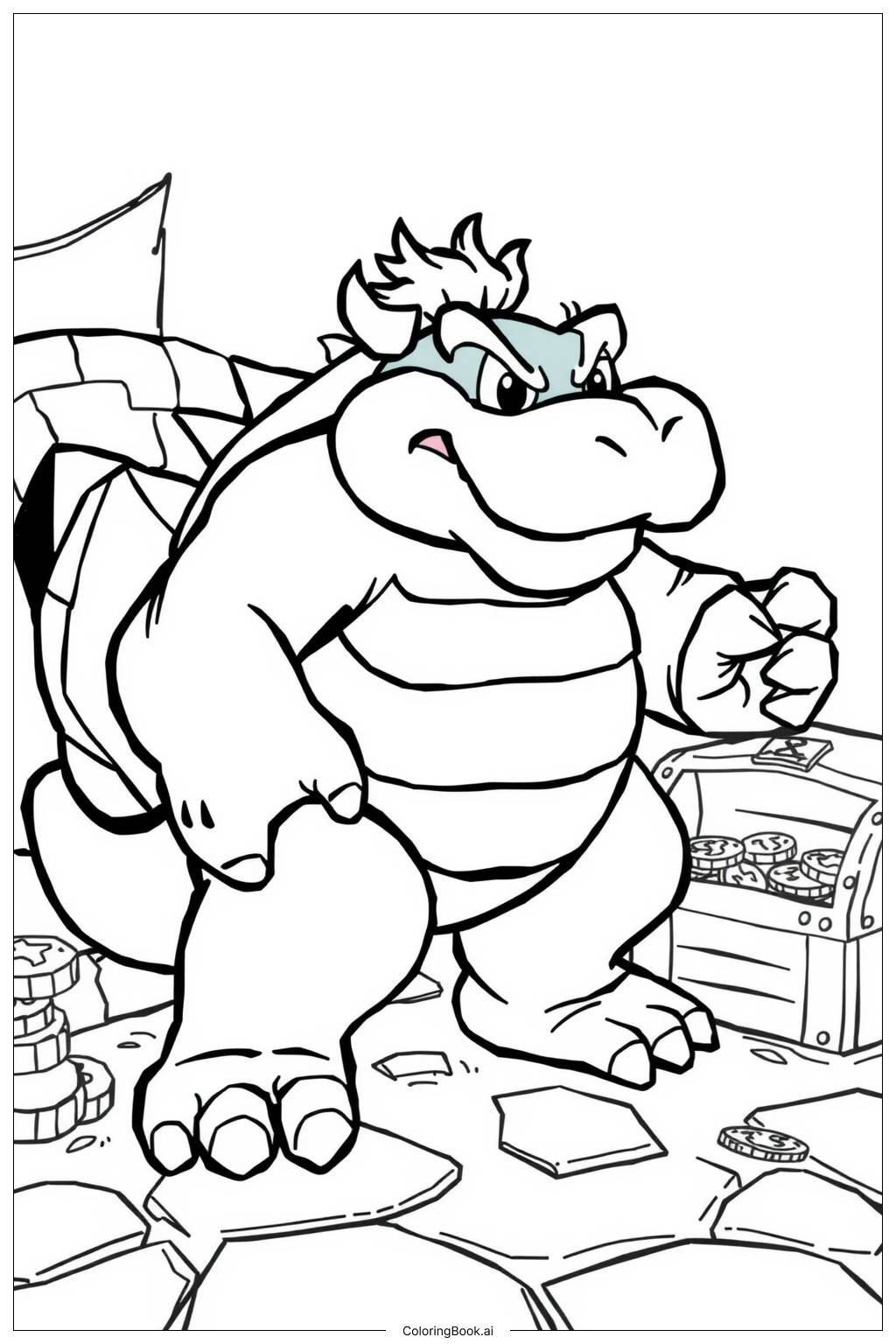  Página para colorir de Bowser Guarding His Treasure 