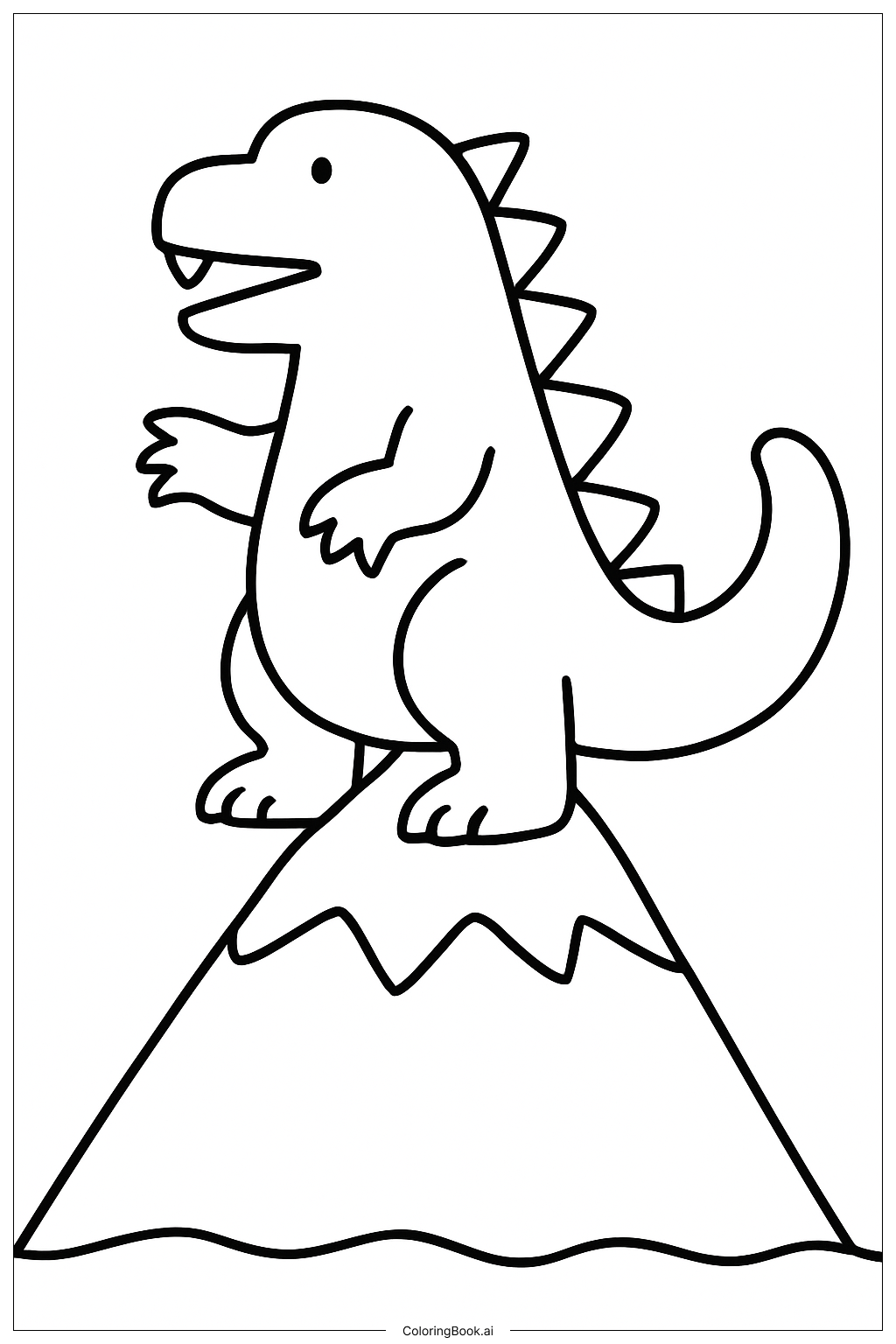  ゴジラが山の頂上に立っているの塗り絵ページ 
