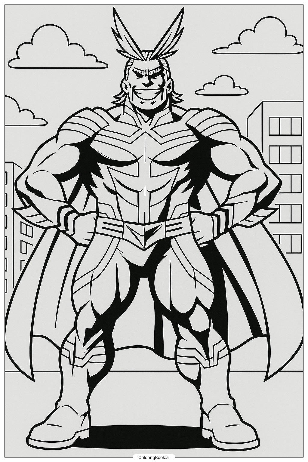  Page de coloriage My Hero Academia All Might en posture héroïque 