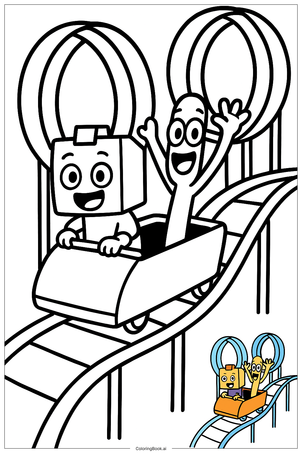  Lankybox Duo Riding Rollercoaster Loops Coloring Page 