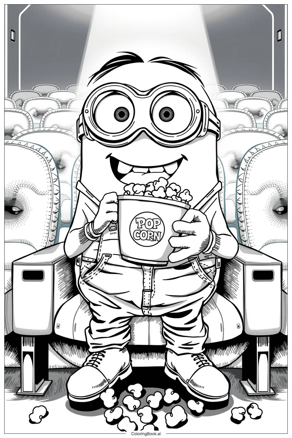  minion eating popcorn at the movies Coloring Page 