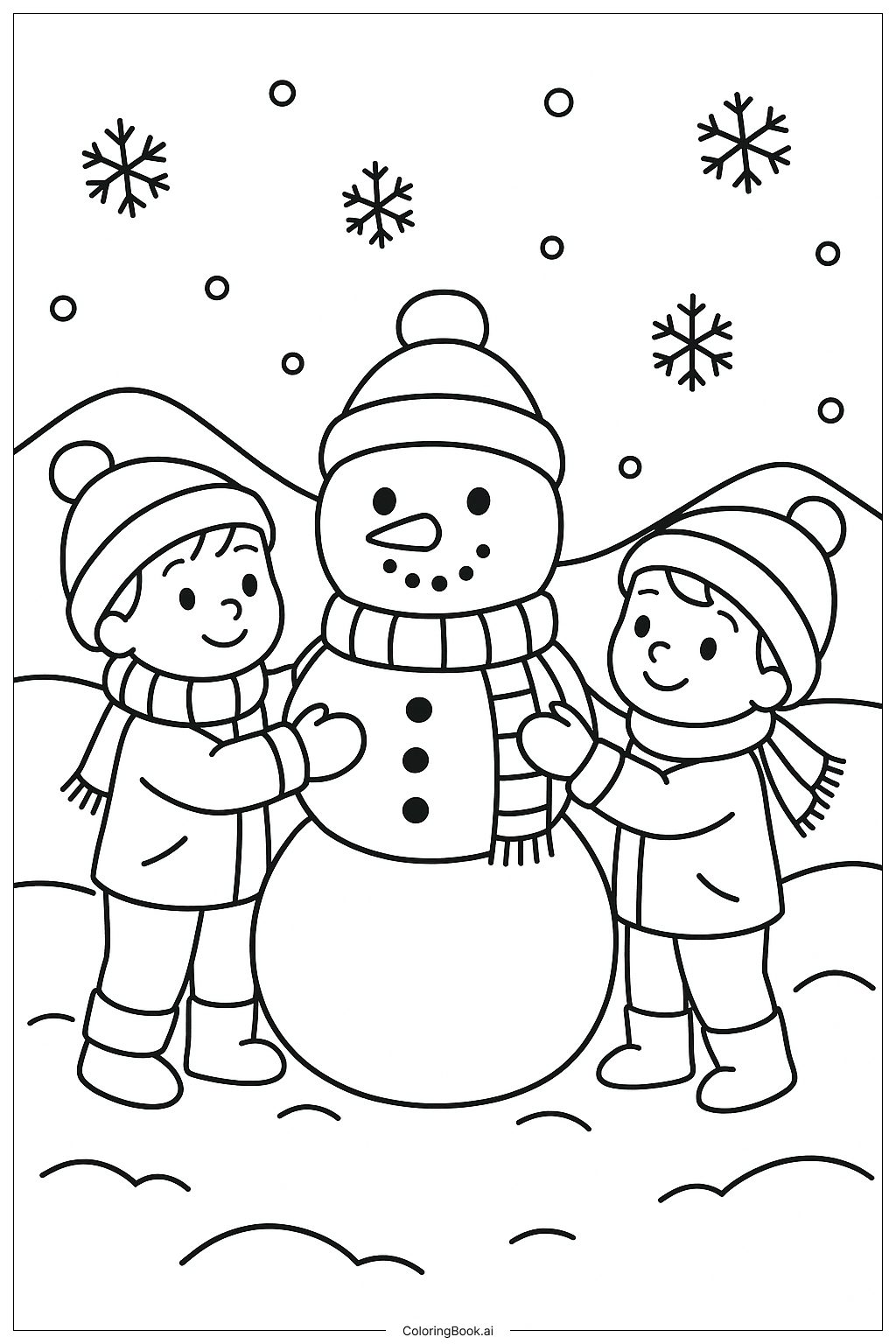 눈 오는 날 아이들이 눈사람 만들기