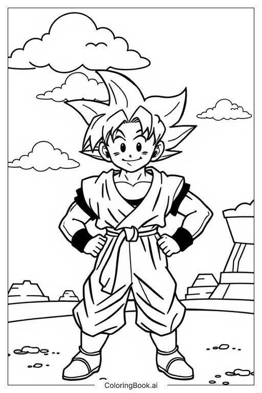  Página para colorear de Goku de pie 