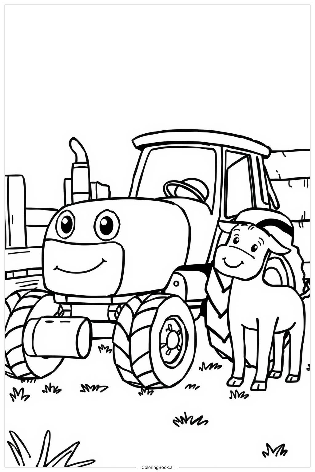  Page de coloriage Tracteur Ted se fait des amis 