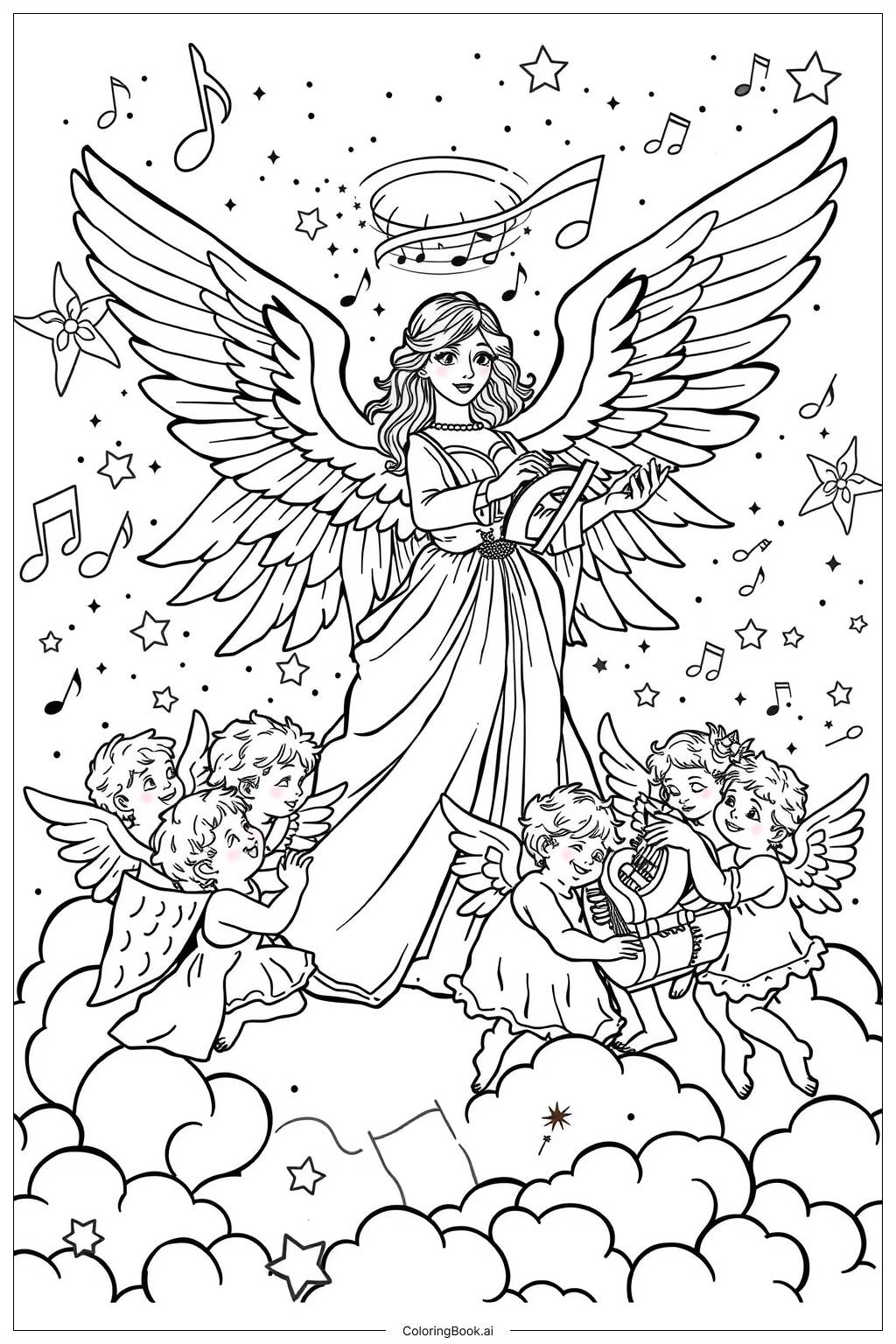  Angel Teaching Little Angels-2 Coloring Page 