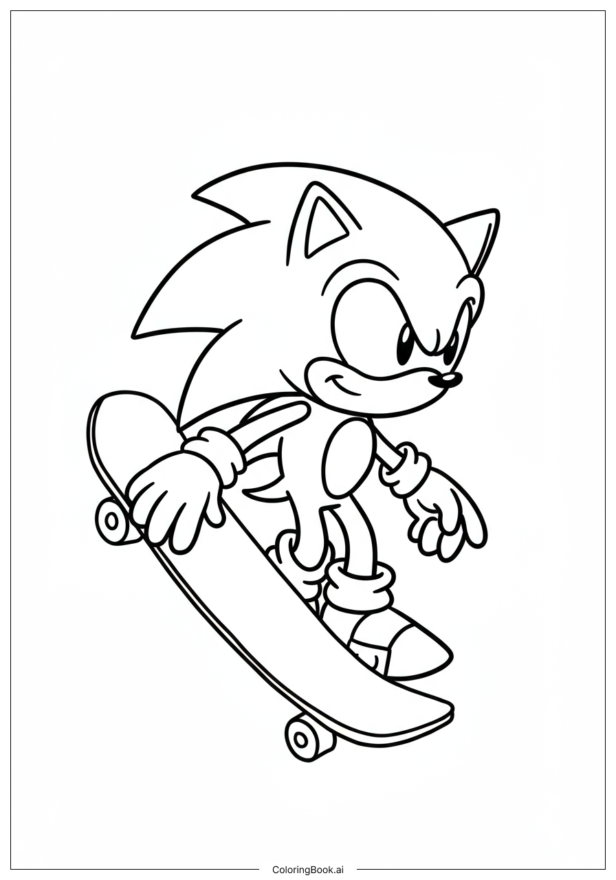  Page de coloriage Sonic Skateboarding Through Loop 